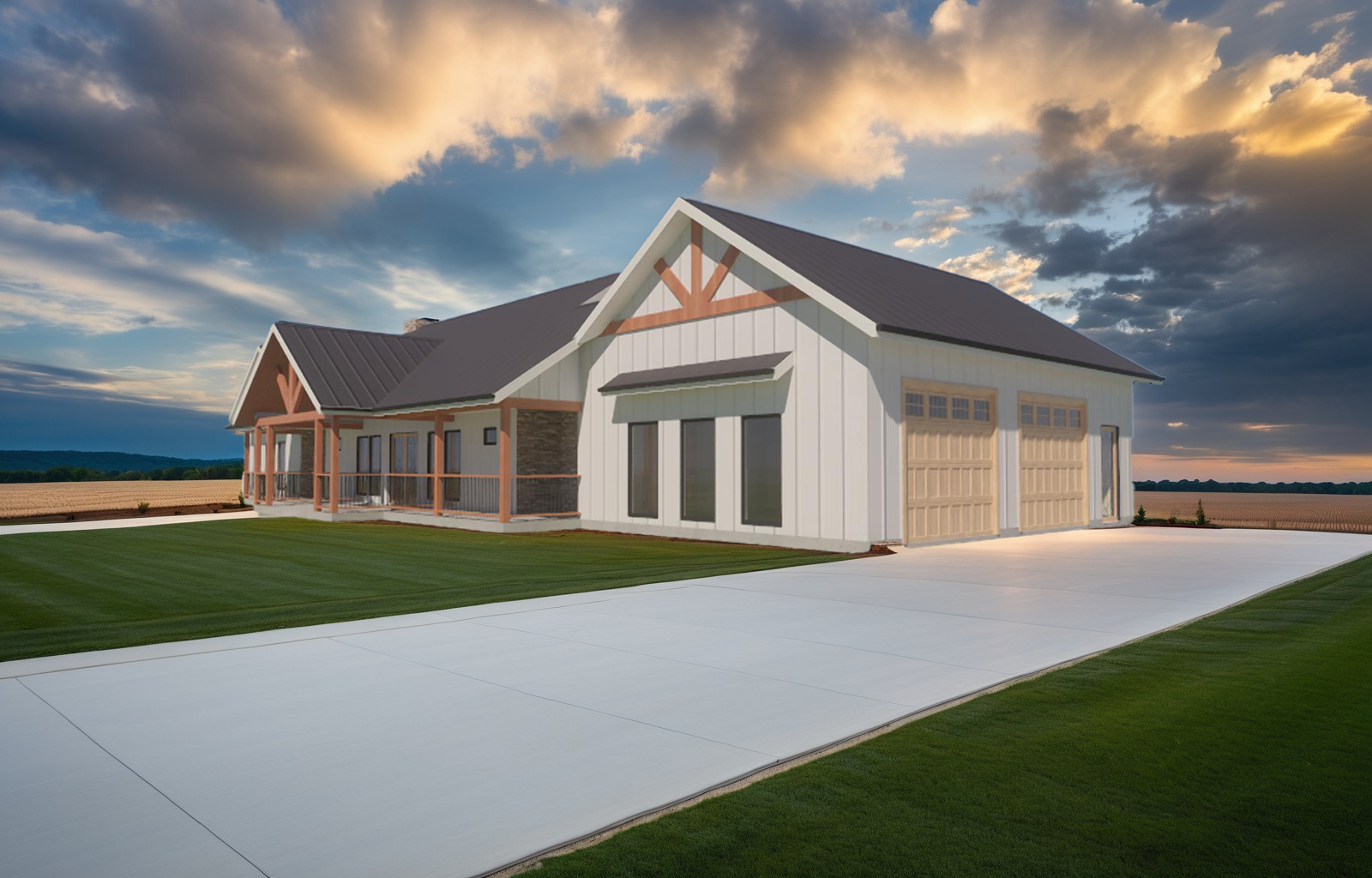 BD058 Modern Farmhouse Plan UNDER 2,000 SQFT of Living Area