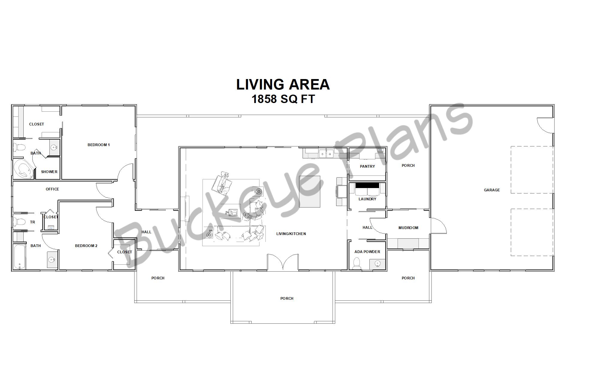 BD058 Modern Farmhouse Plan UNDER 2,000 SQFT of Living Area