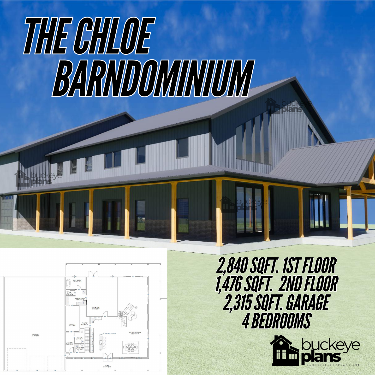 The Chloe Barndominium - Modern 2-Story Floor Plan with 4 Bedrooms and Spacious Garage