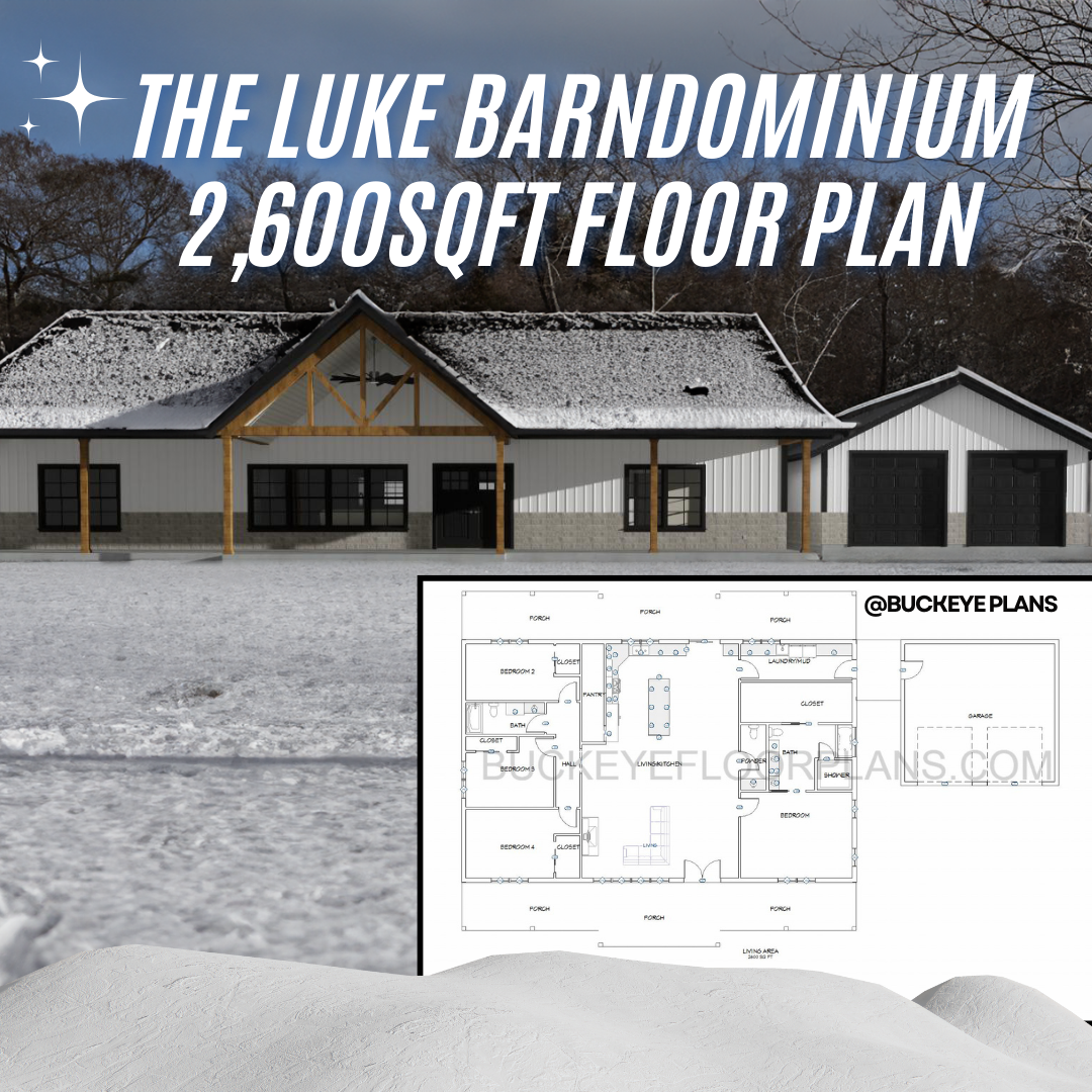 The Luke Barndominium Plan: Spacious 4-Bedroom Design with Garage