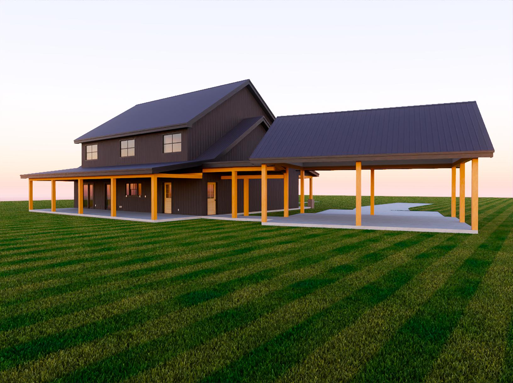 The Hudson Farmhouse Plan – 2,346 SqFt with Loft, Office, and Carport