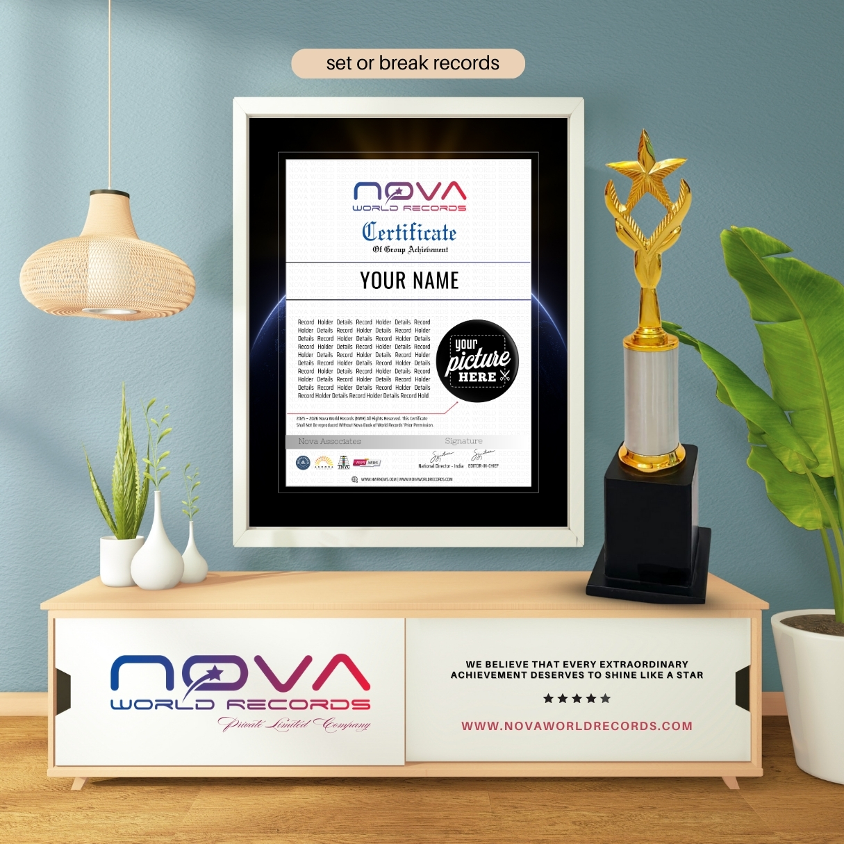 Framed Certificate and Trophy