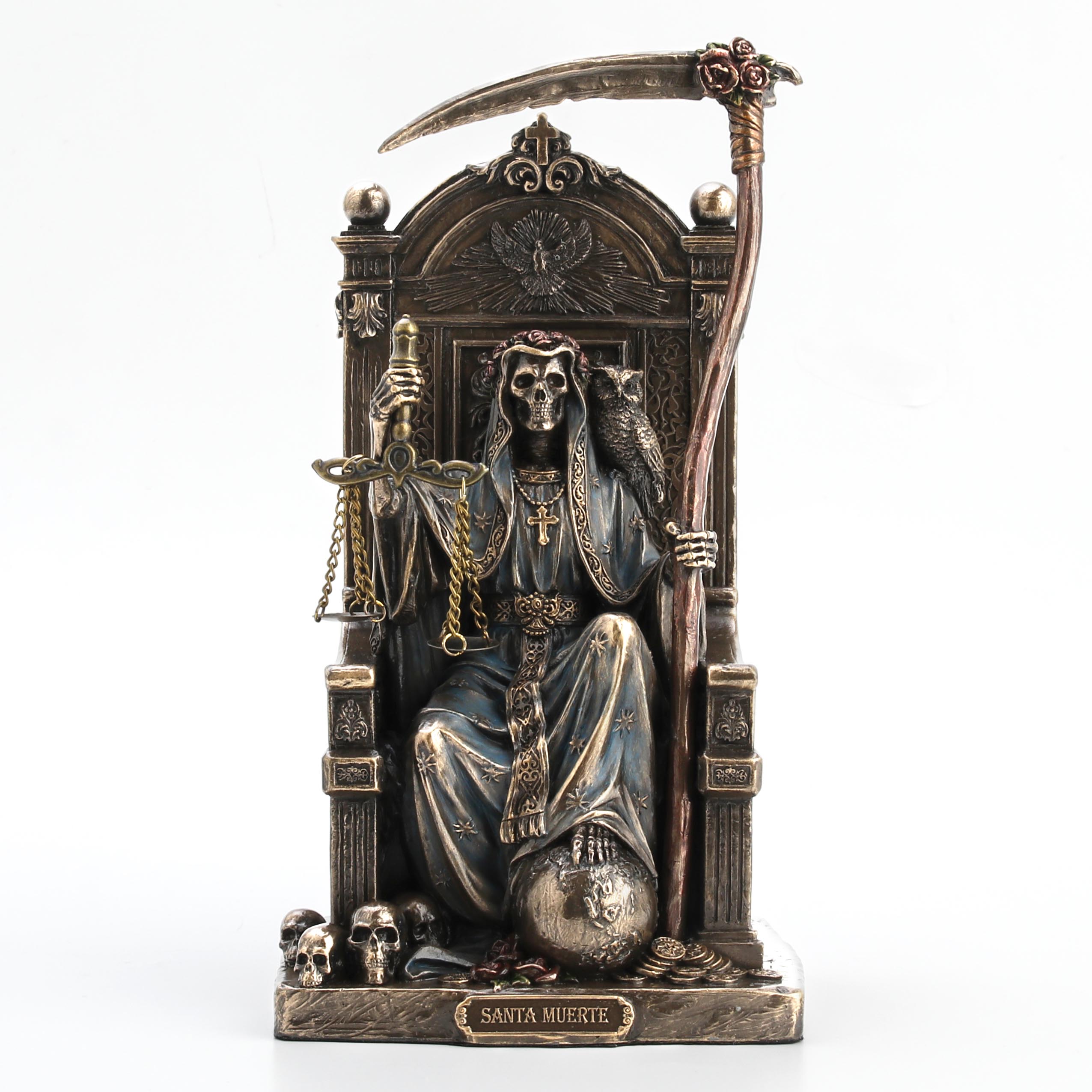 SITTING SANTA MUERTE WITH SCYTHE AND SCALE