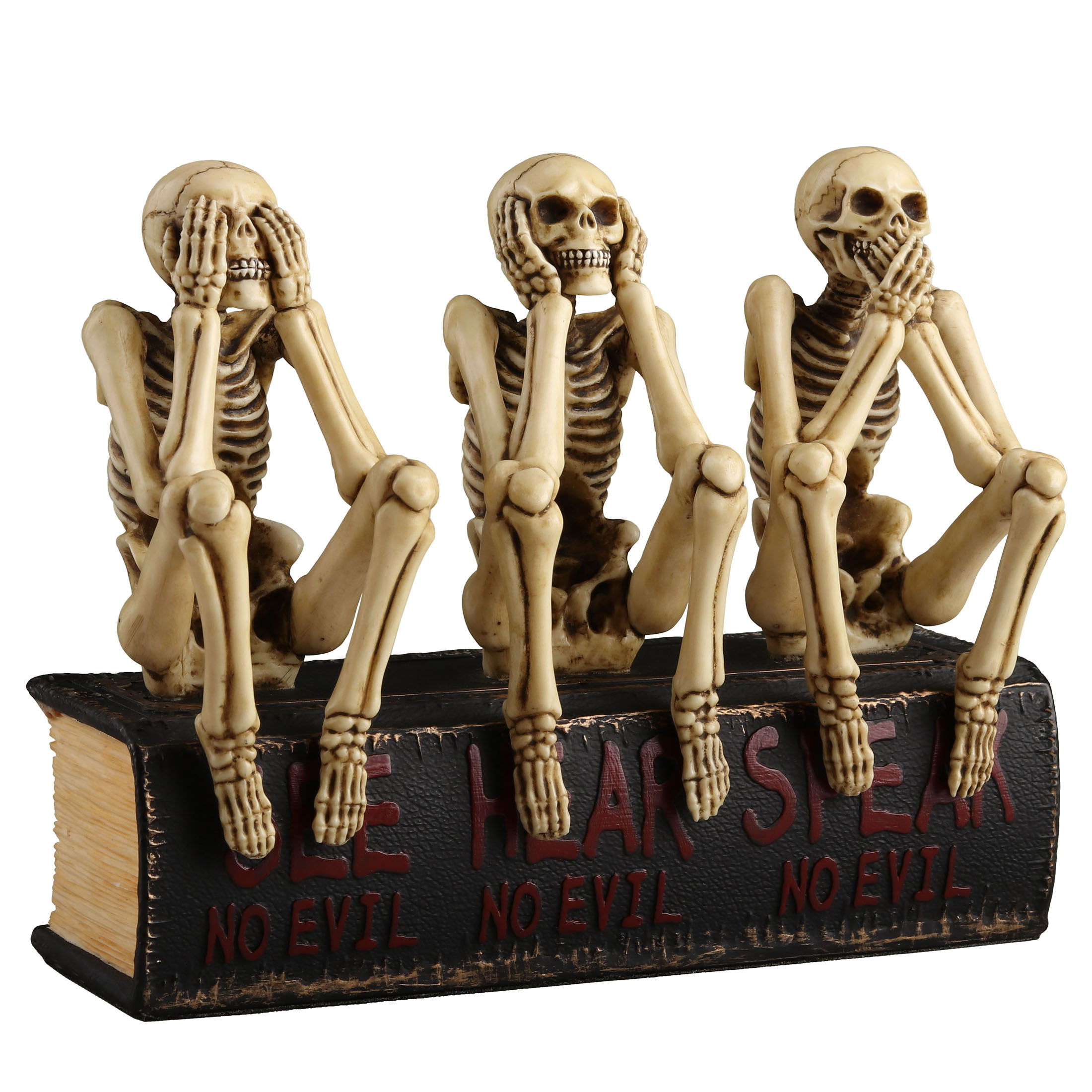 THREE WISE SKELETONS SITTING ON BOOK