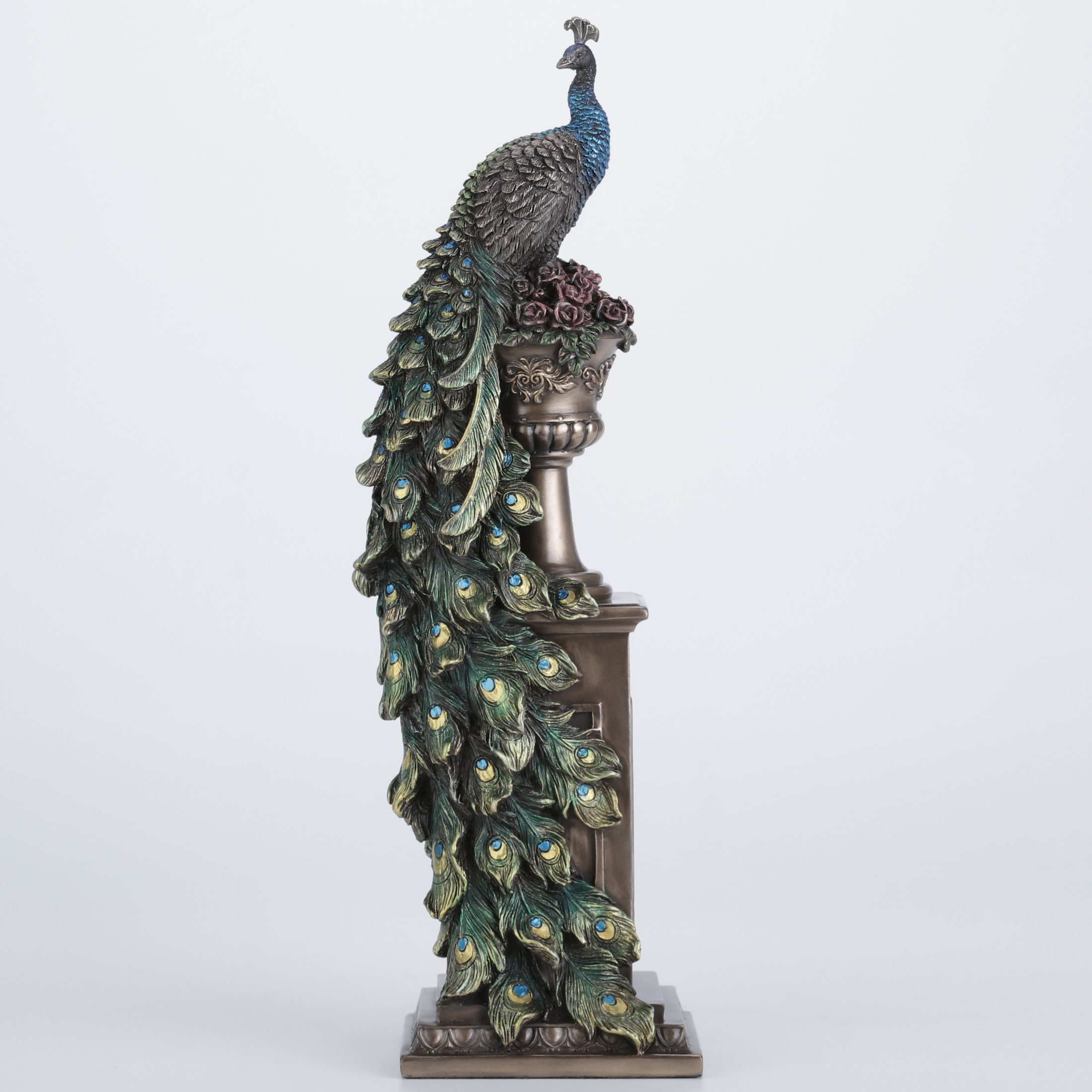 PEACOCK PERCHING ON COLUMN VASE