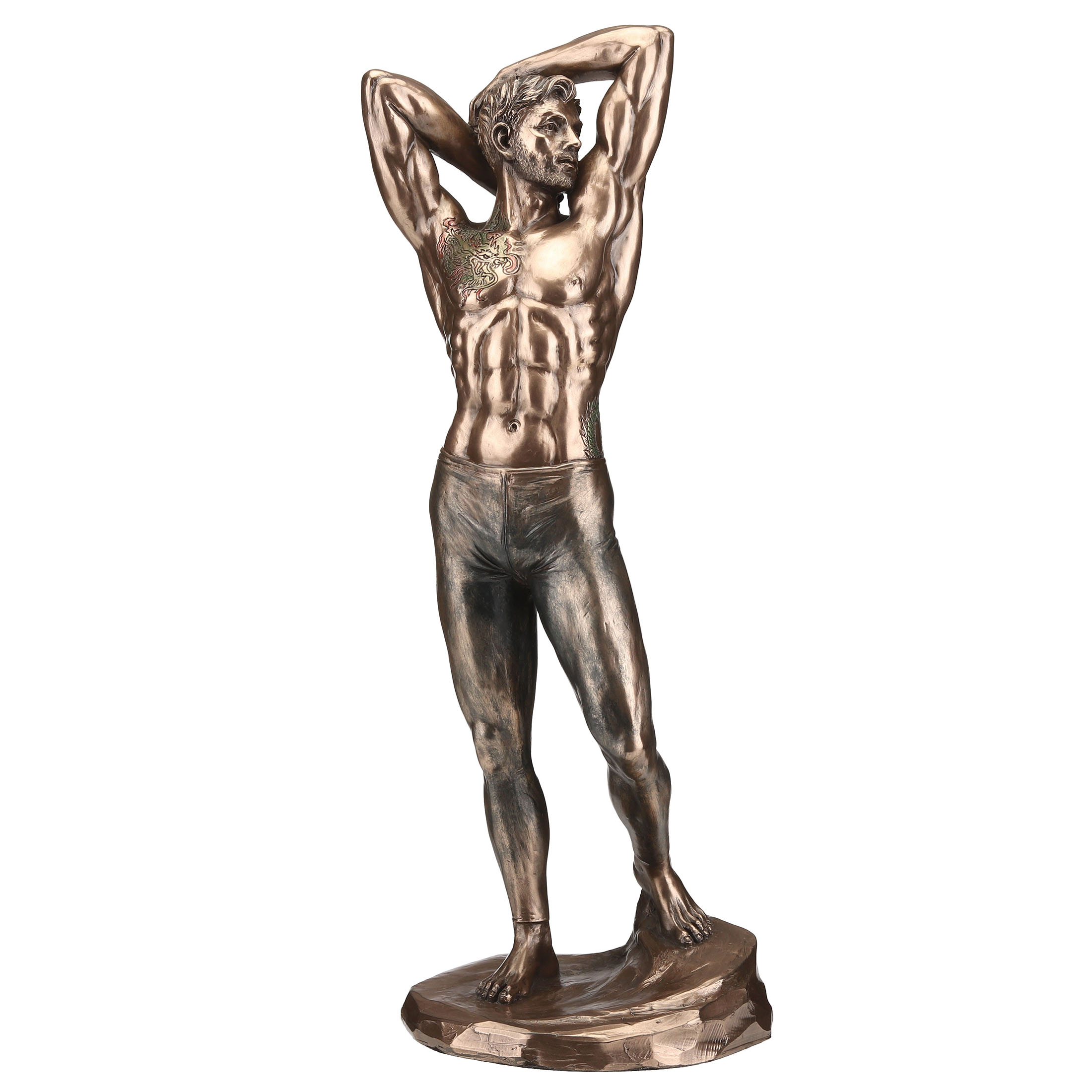 TATTOOED MALE IN TIGHTS STRETCHING PINUP POSE