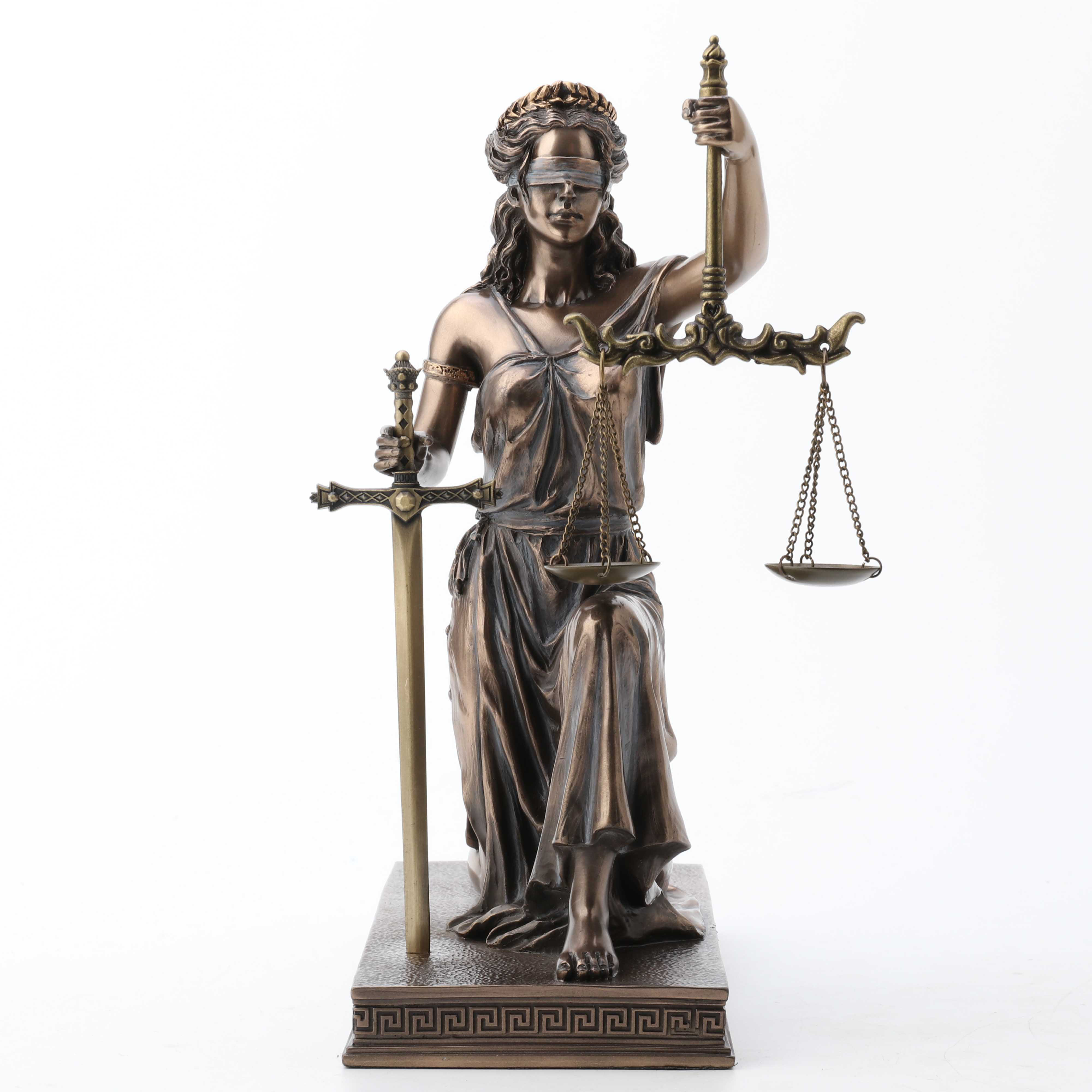 LADY JUSTICE KNEELING HOLDING SCALE AND SWORD