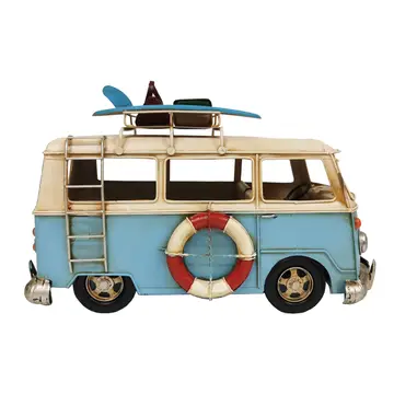 Large Vw Blue Bus Metal Decor