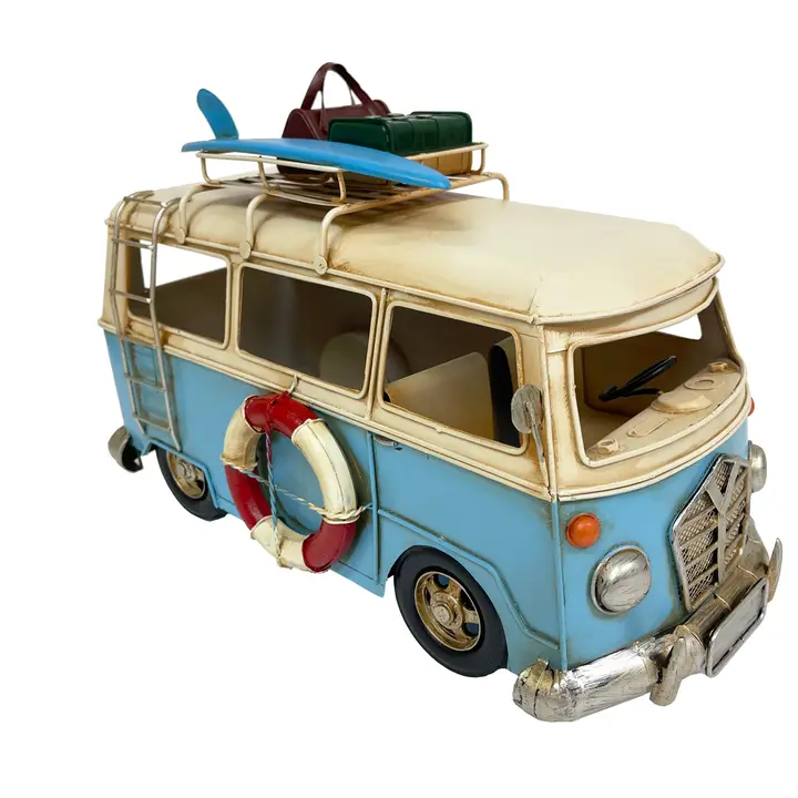 Large Vw Blue Bus Metal Decor