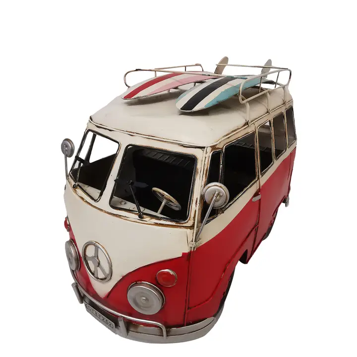 Vintage Red Vw Bus Metal Model