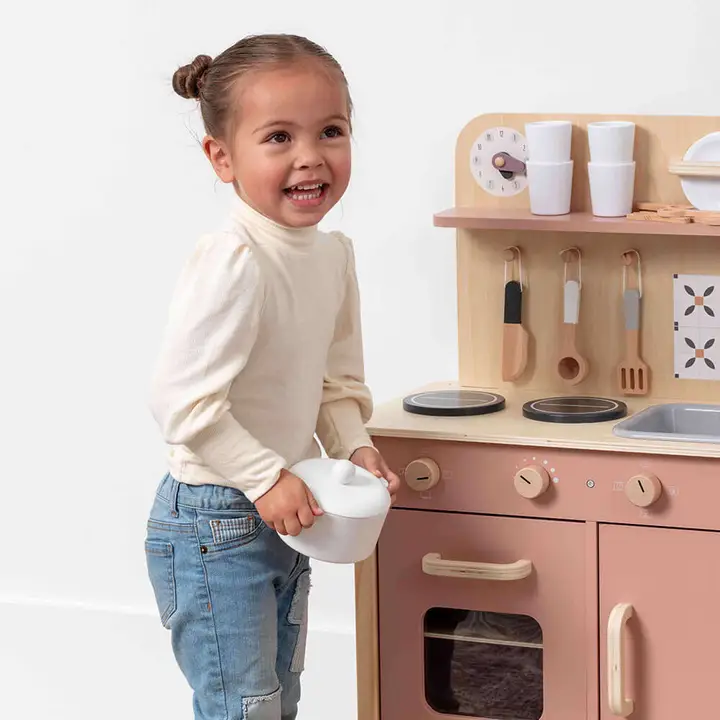 Wooden Play Kitchen Set - Montessori Pretend Cooking 22pc Ages 3+