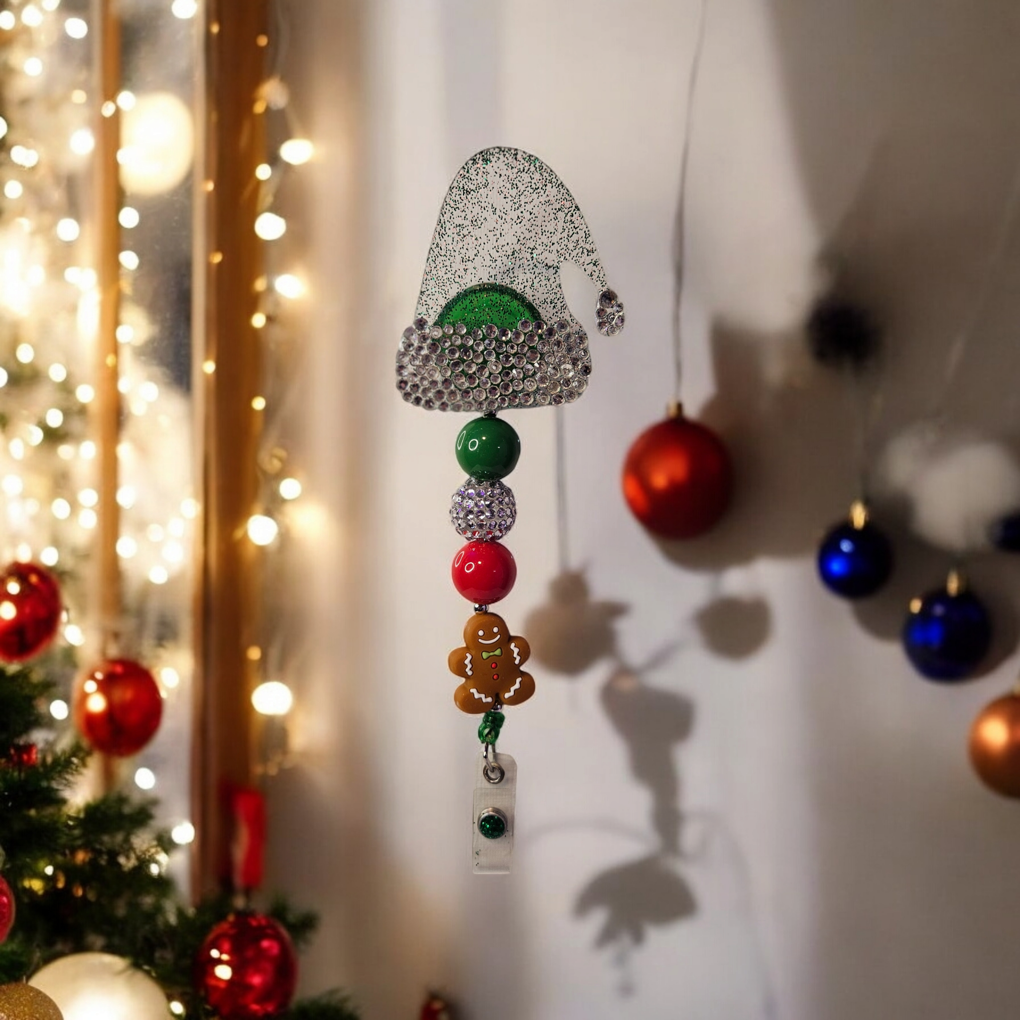 Festive Santa Hat badge with bling and acrylic bubble gum beads