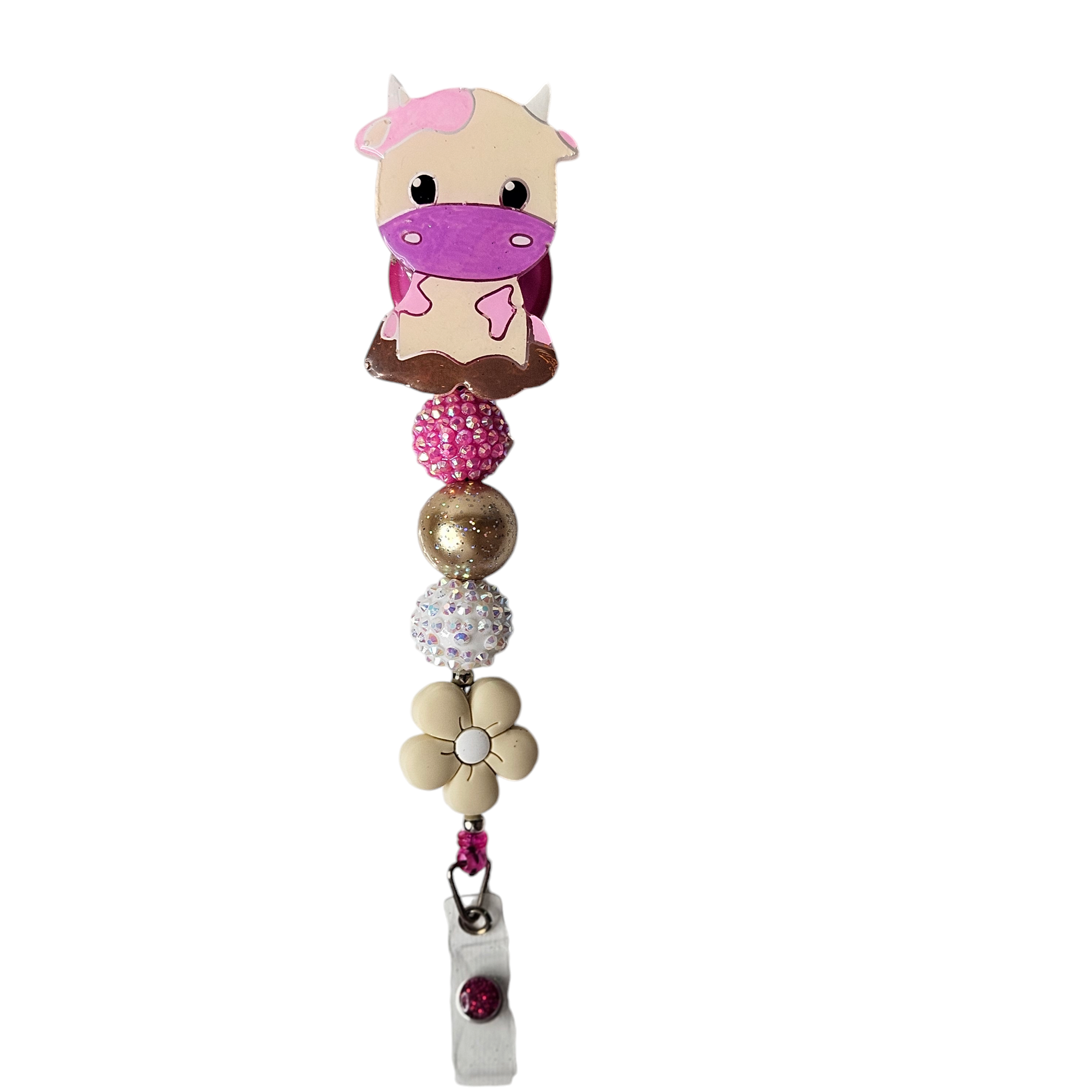 Cute Cow Work Badge with Bubble Gum Beads