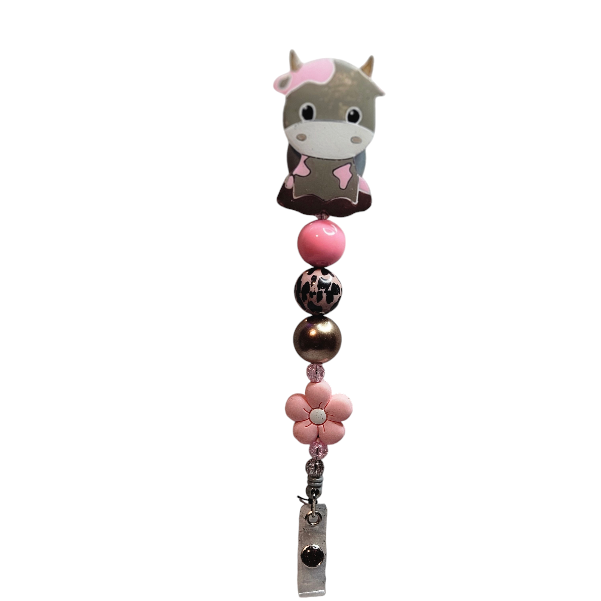 Cute Cow Work Badge with Bubble Gum Beads