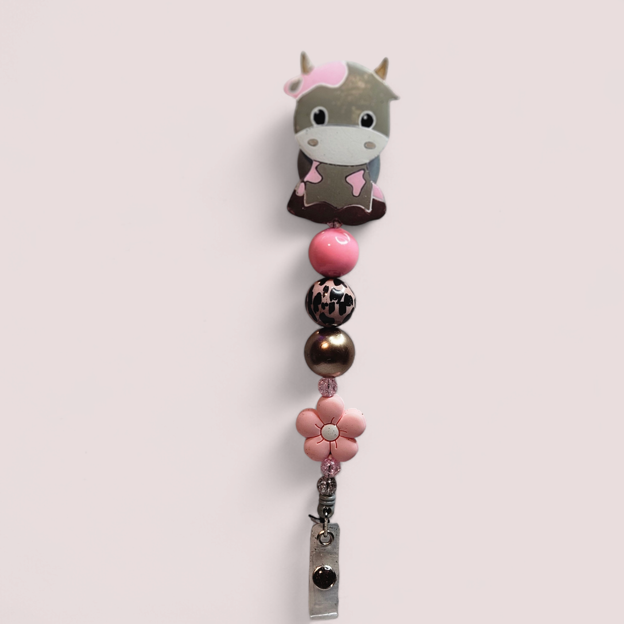 Cute Cow Work Badge with Bubble Gum Beads