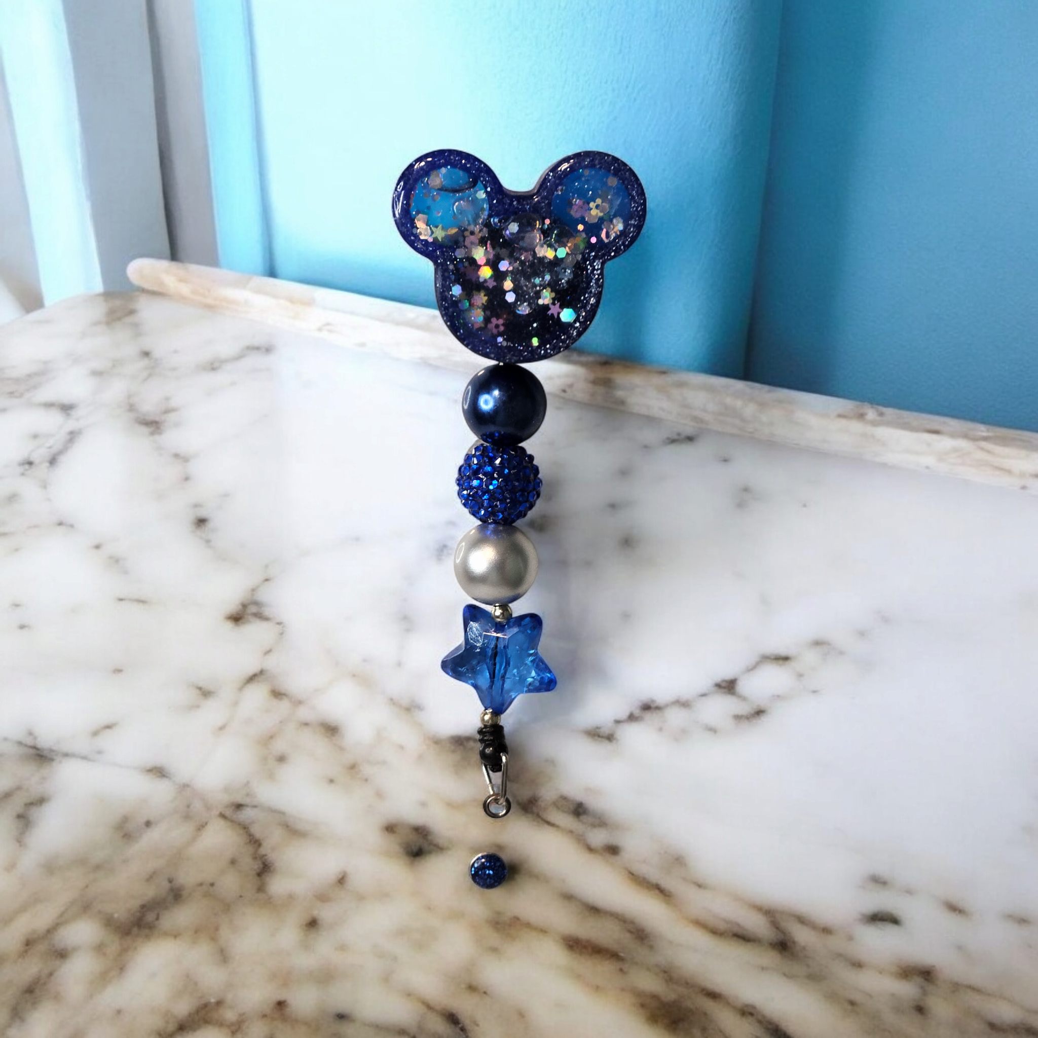 Mickey Mouse Blue Beaded Shaker Badge