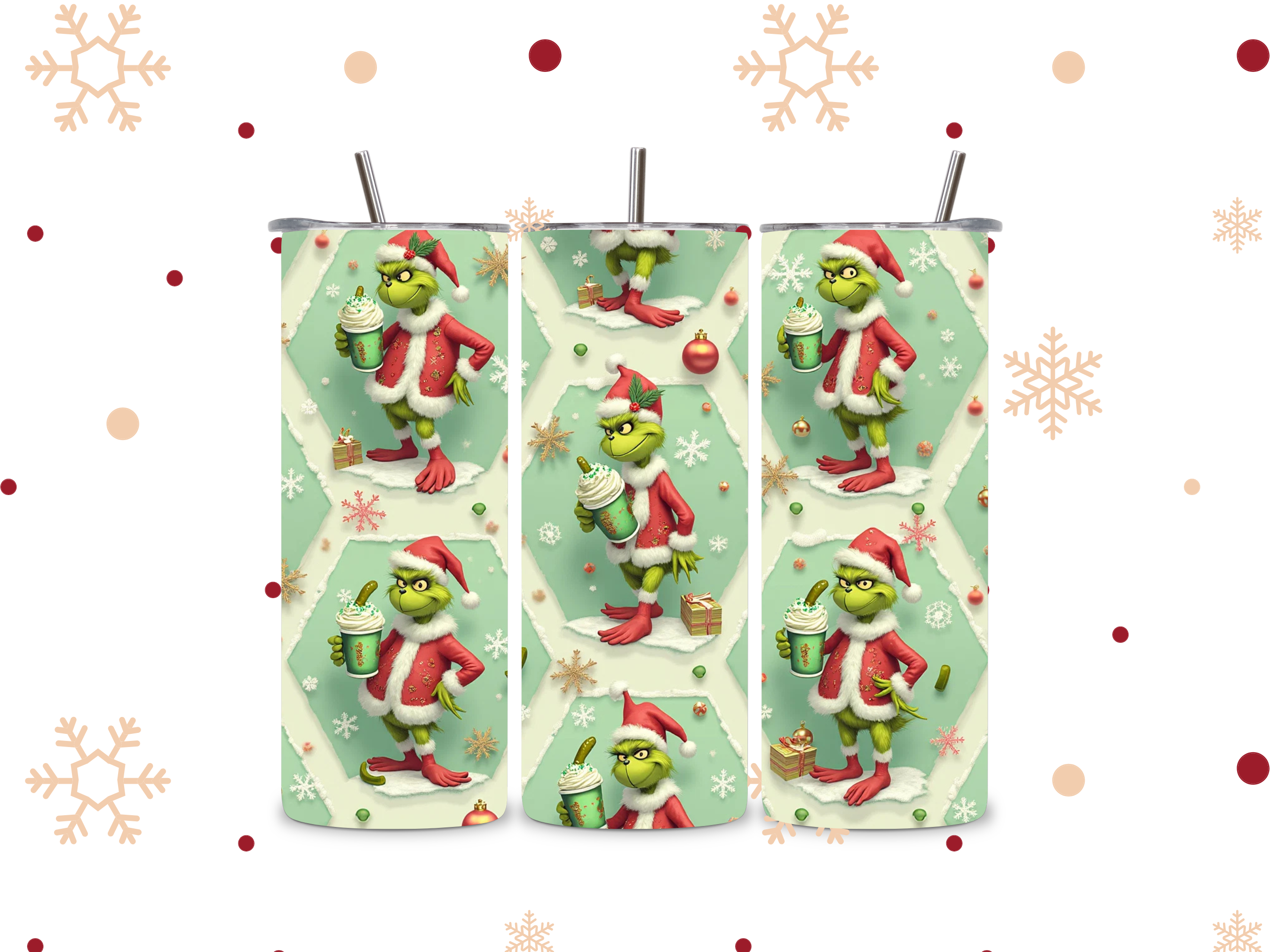 Christmas Grinch with a Pickle Latte pattern Tumbler