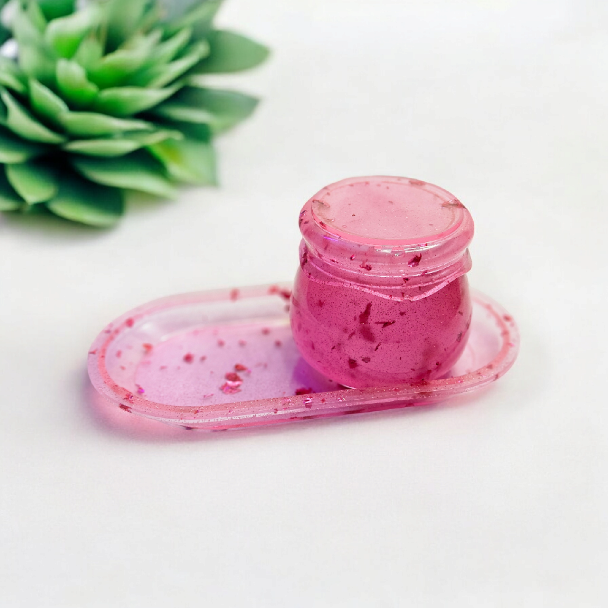 Pink Decorative Acrylic Hand Made Jar with Tray