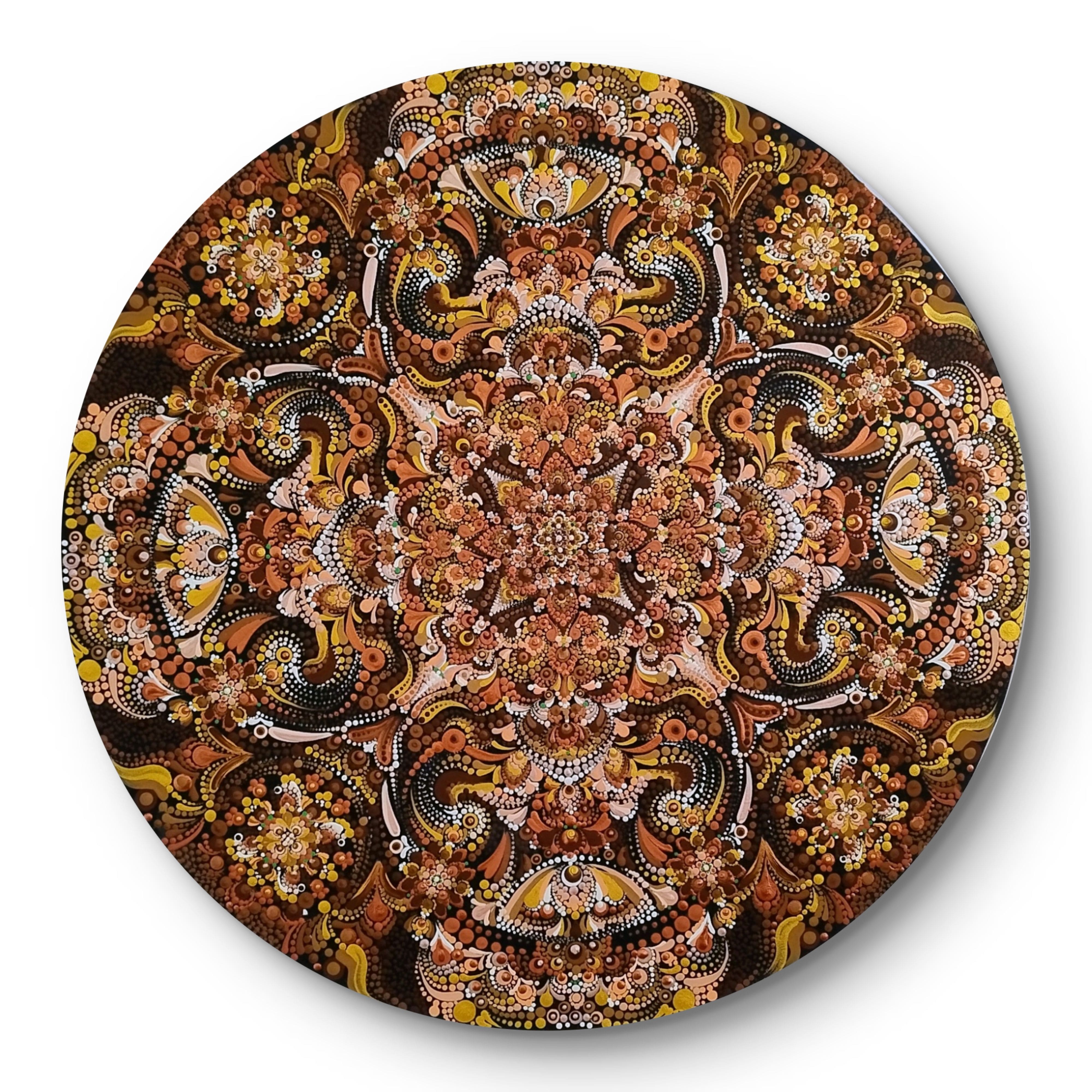 Mandala "Aconchego" em MDF 50cm - Arte em Pontilhismo Manual - Tons Terrosos