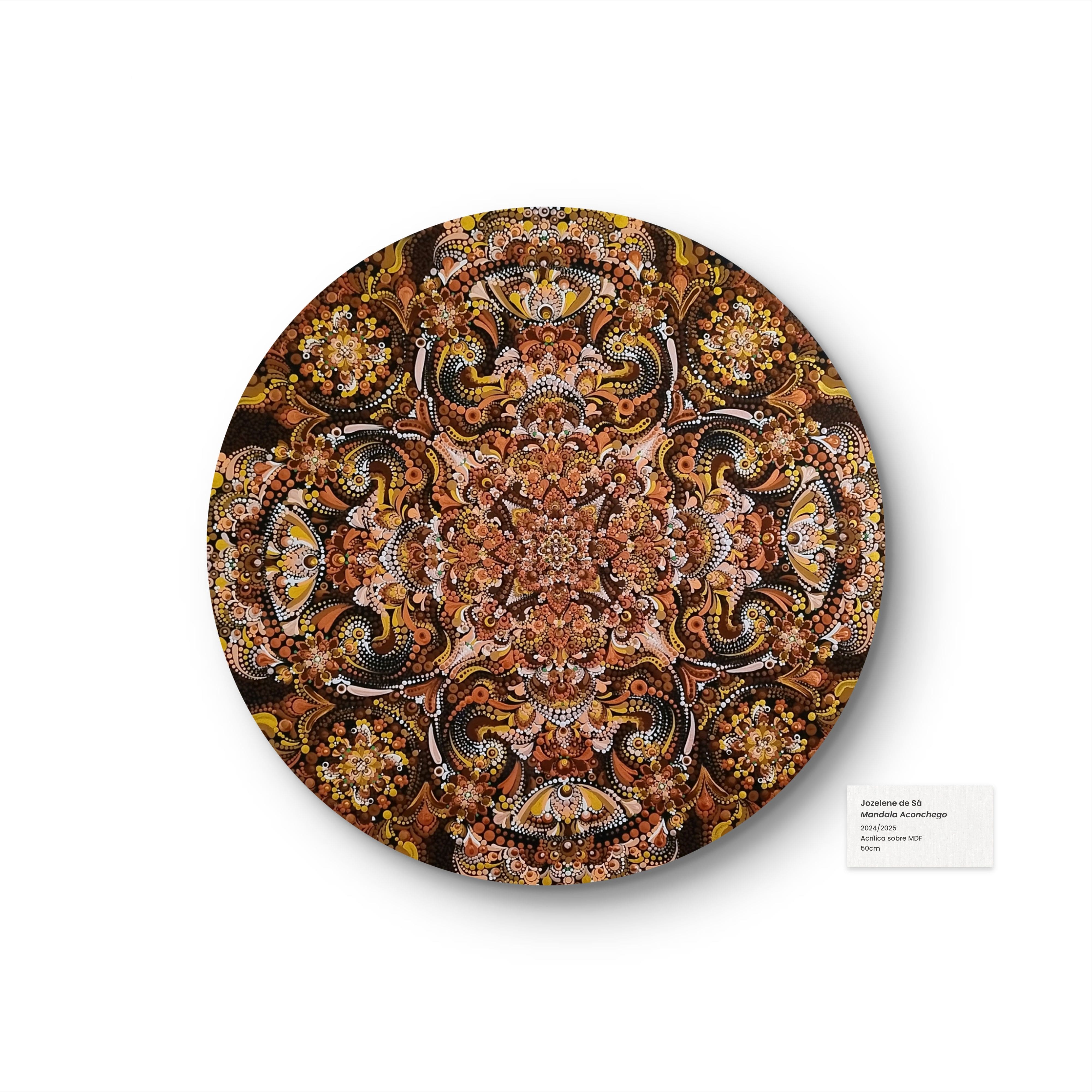 Mandala "Aconchego" em MDF 50cm - Arte em Pontilhismo Manual - Tons Terrosos