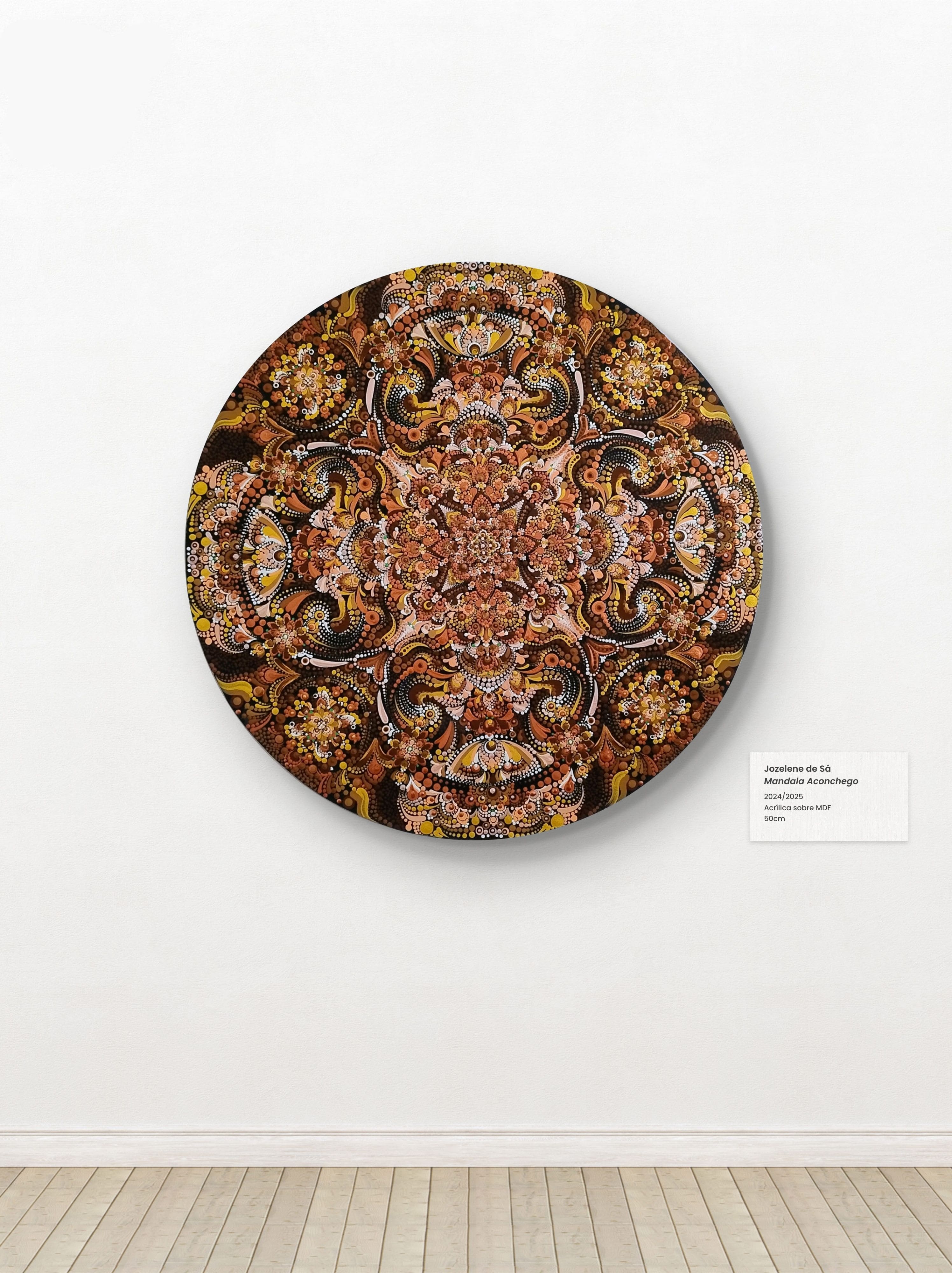 Mandala "Aconchego" em MDF 50cm - Arte em Pontilhismo Manual - Tons Terrosos