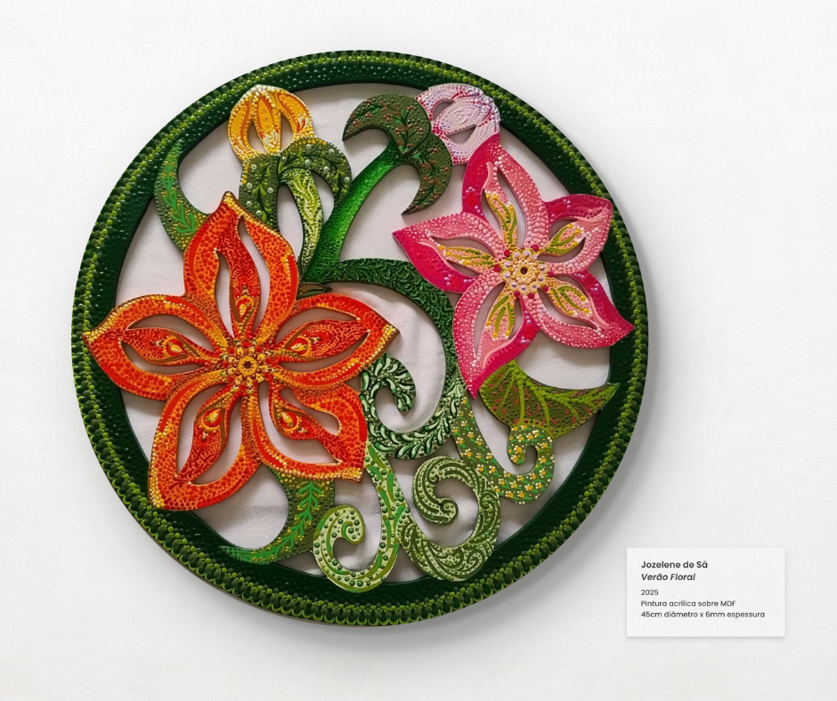 Quadro Decorativo "Verão Floral" - Flores em Pontilhismo sobre MDF - 45cm