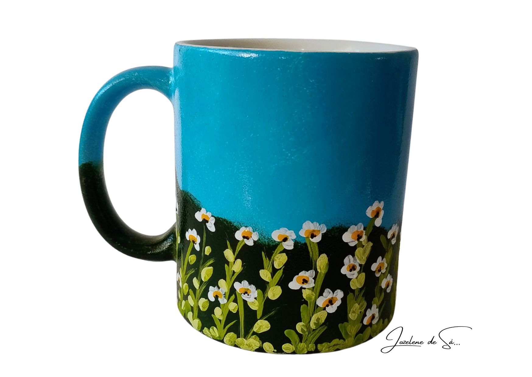 Caneca Campo de Flores – Pintada à Mão | Cerâmica Esmaltada | Lavável e Microondas
