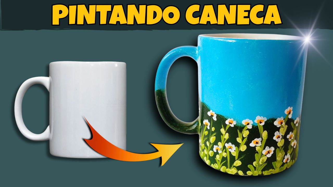 Caneca Campo de Flores – Pintada à Mão | Cerâmica Esmaltada | Lavável e Microondas