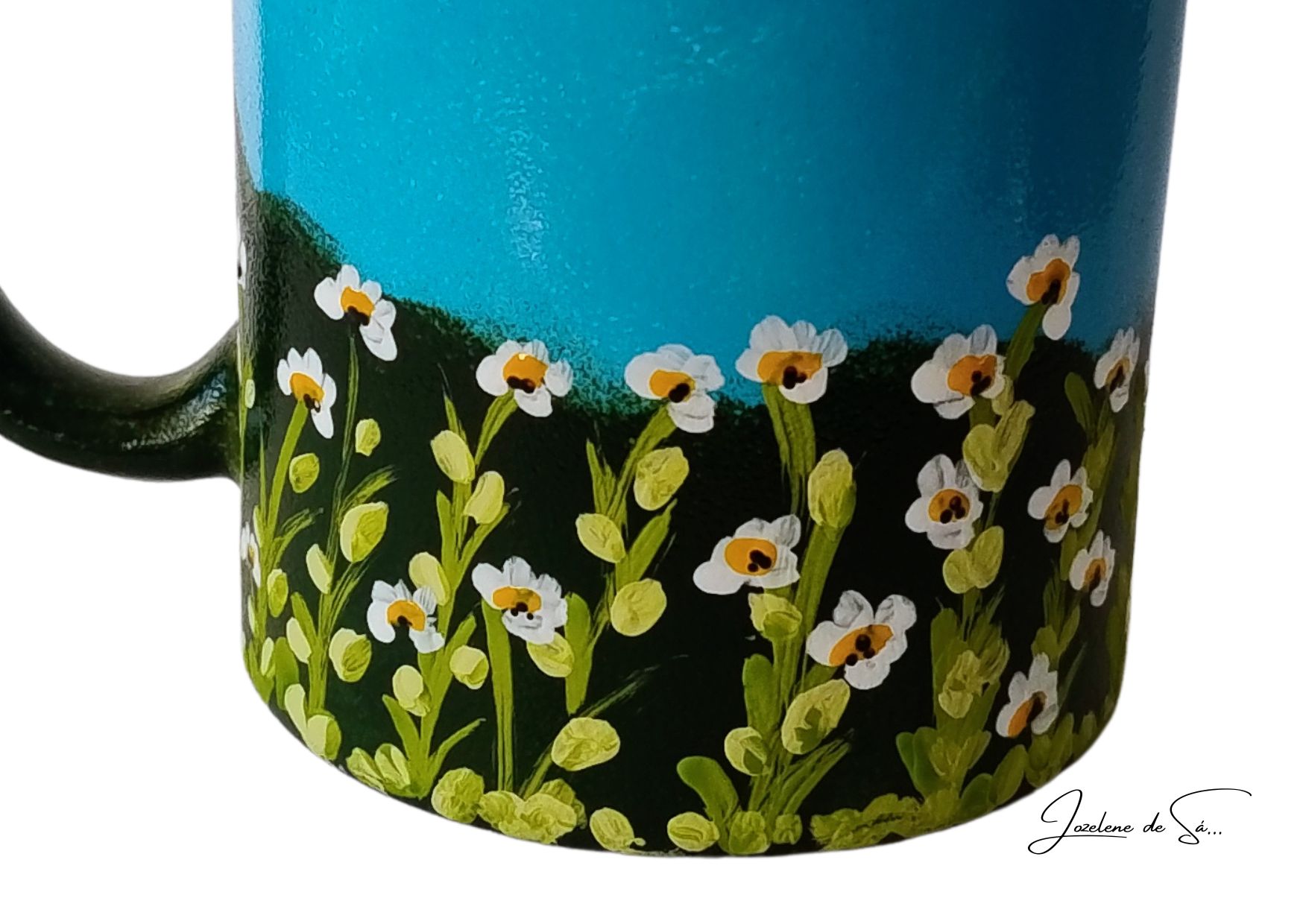 Caneca Campo de Flores – Pintada à Mão | Cerâmica Esmaltada | Lavável e Microondas