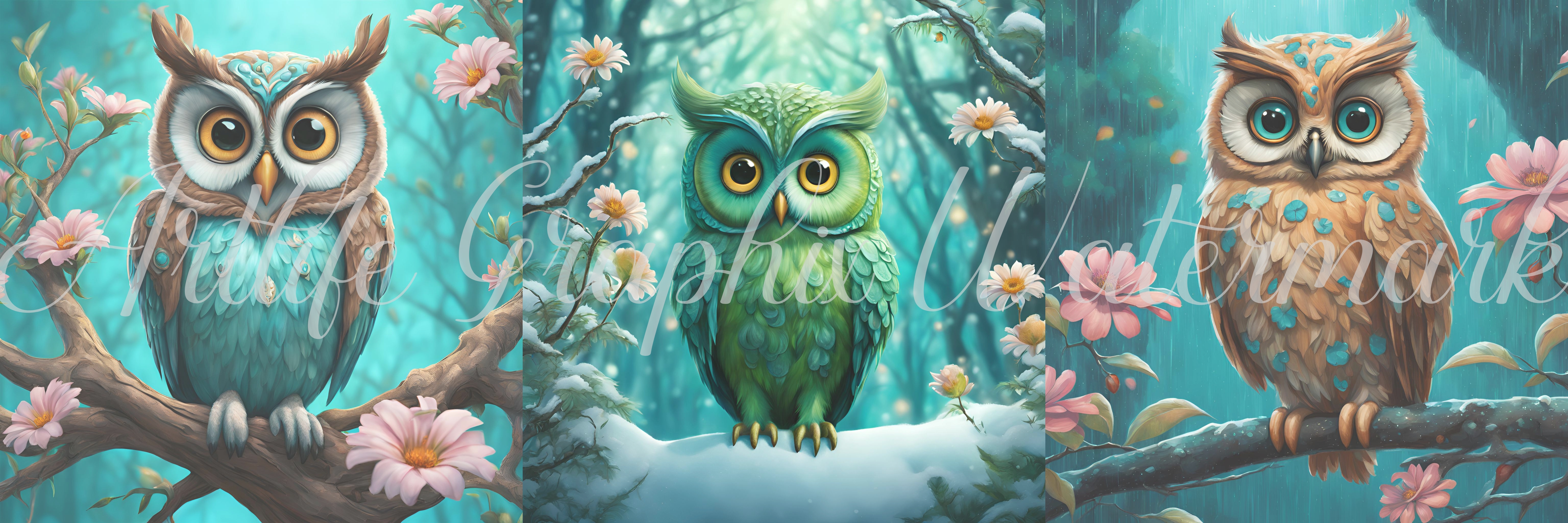 Three Owls - Wall Art- Printable / Digital Download 60 x 20