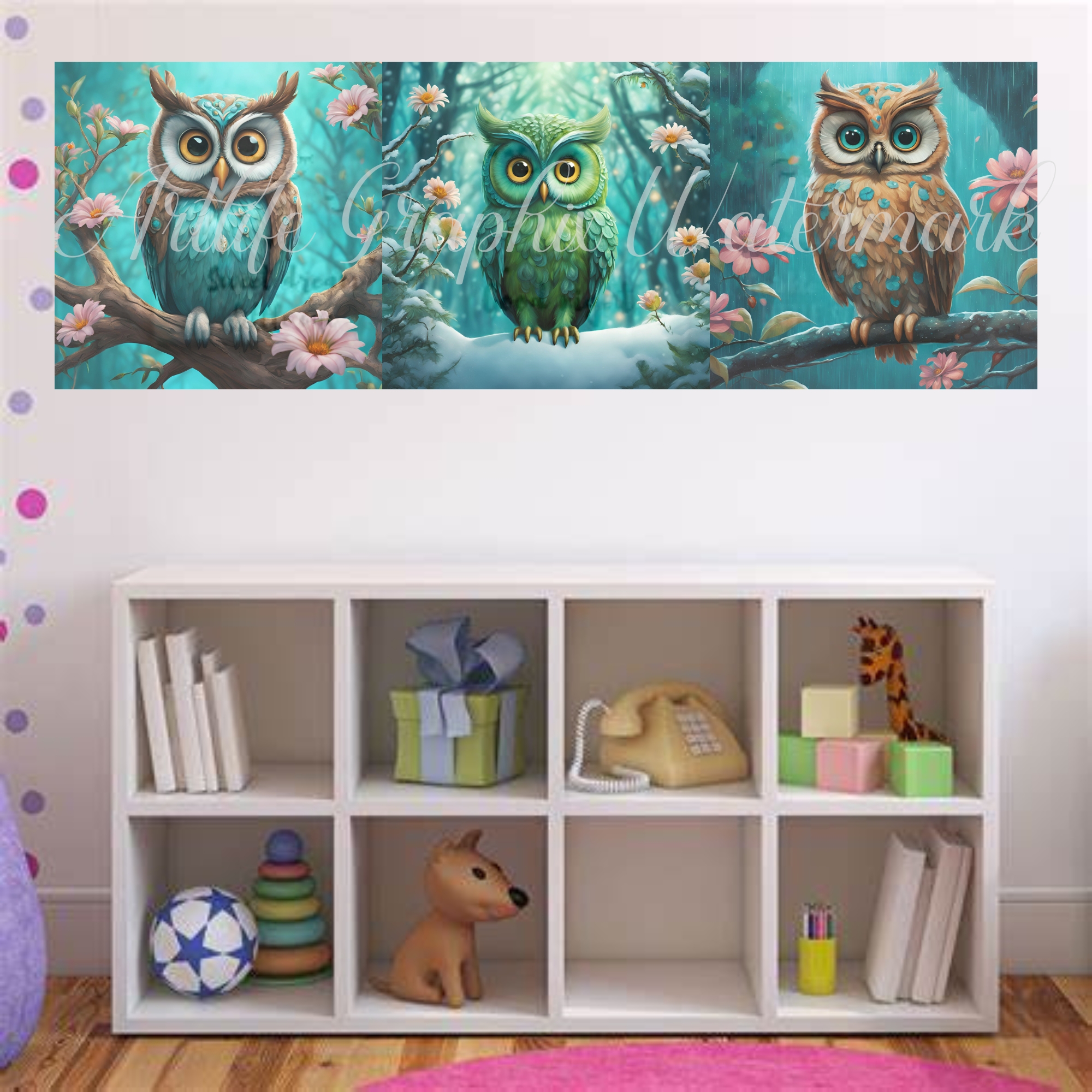 Three Owls - Wall Art- Printable / Digital Download 60 x 20