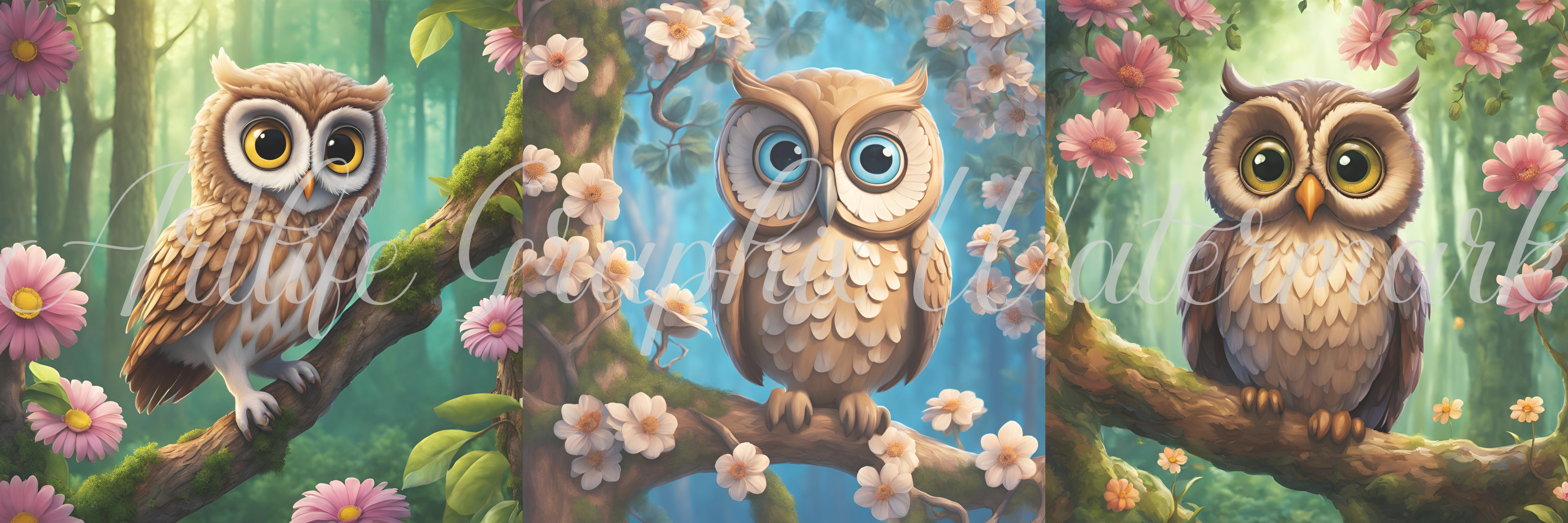 Three Owls - 03 - Wall Art- Printable / Digital Download 60 x 20