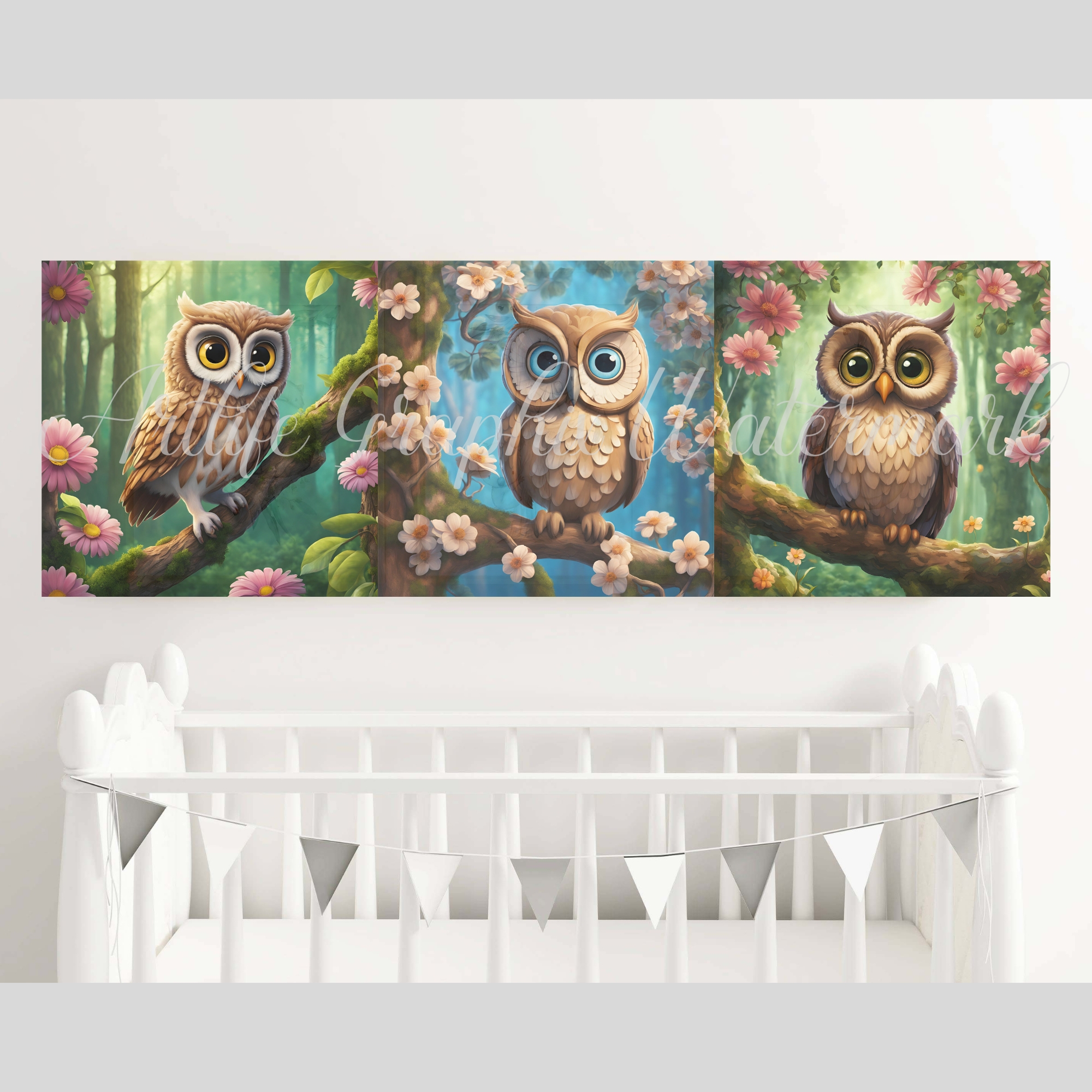 Three Owls - 03 - Wall Art- Printable / Digital Download 60 x 20
