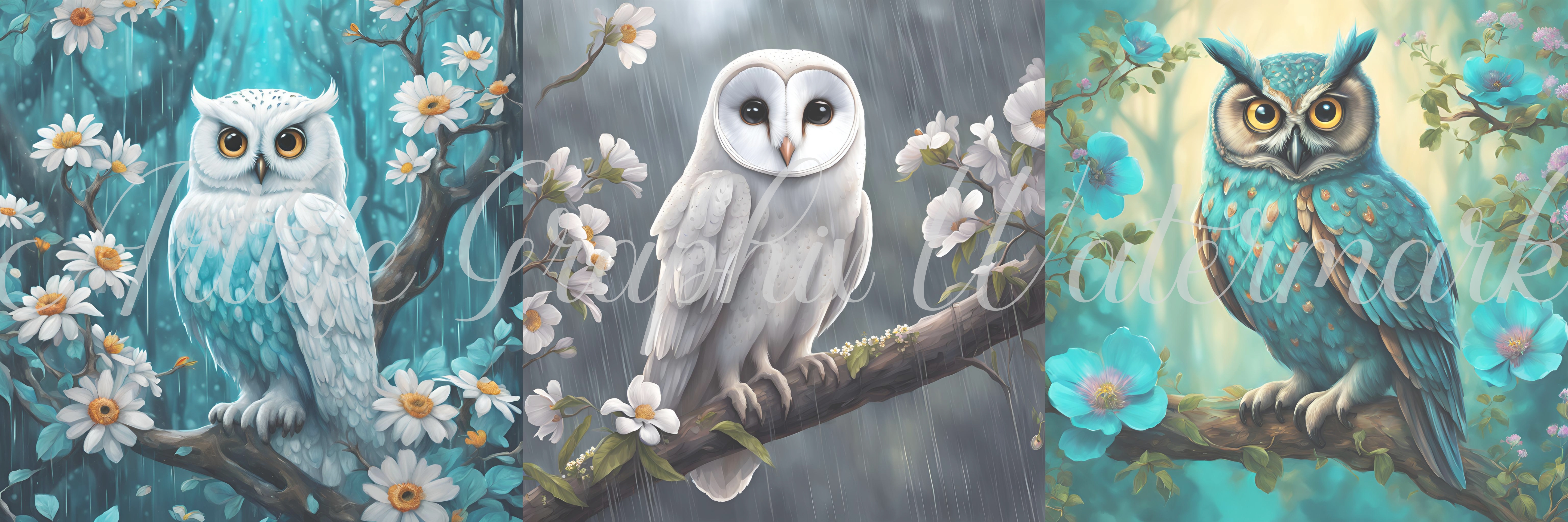 Three Owls - 04 - Wall Art- Printable / Digital Download 60 x 20