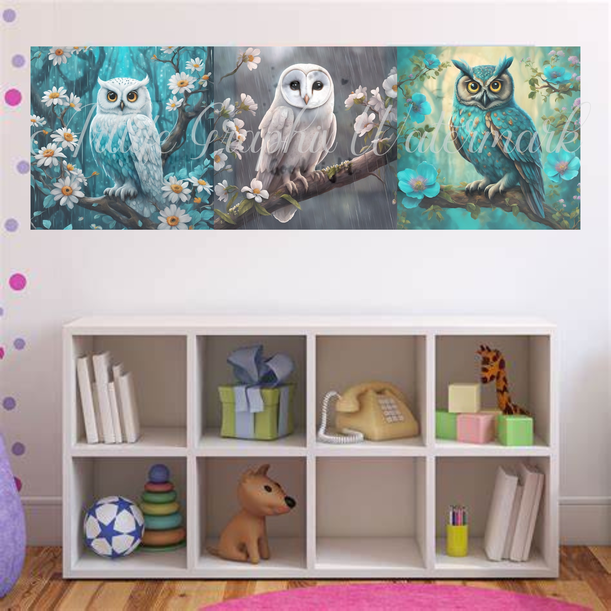 Three Owls - 04 - Wall Art- Printable / Digital Download 60 x 20