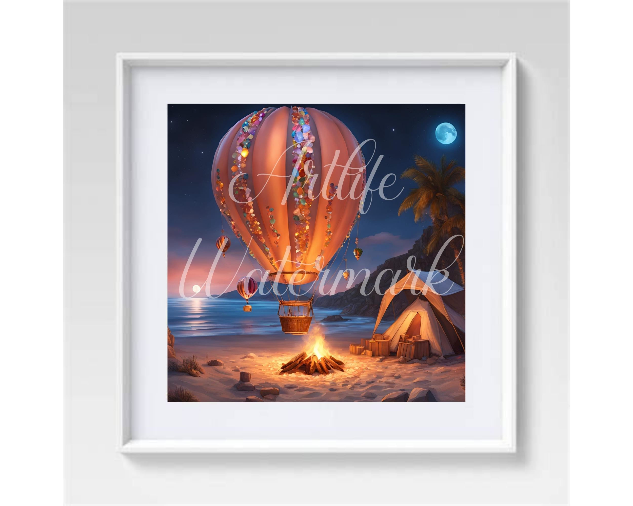 Hot Air Balloon at Beach Canvas Art