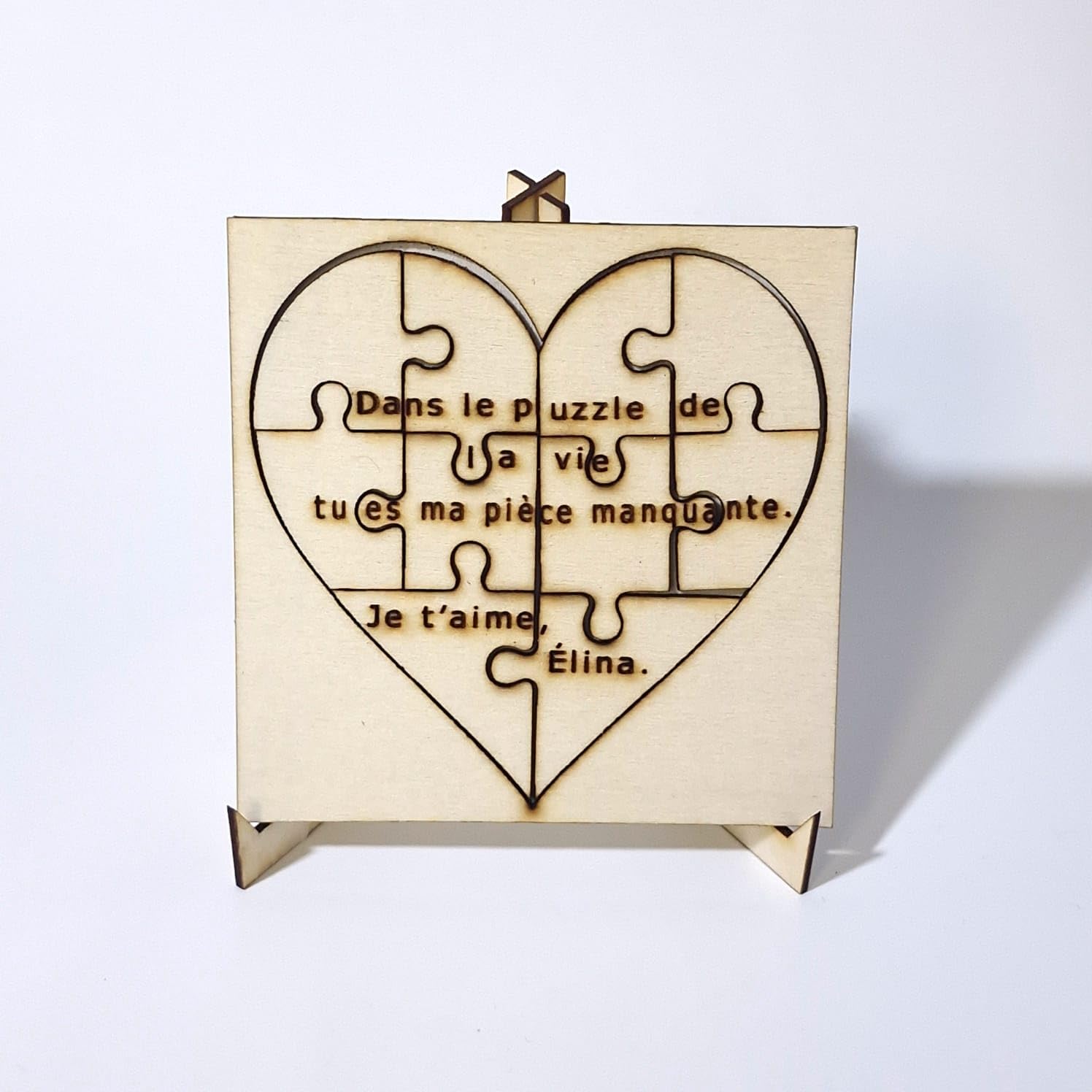 Puzzle en bois personnalisé Cœur – Gravure sur mesure – Cadeau romantique unique – Présenté dans une boîte cadeau – Idée cadeau originale couple, anniversaire, Saint-Valentin, remerciement
