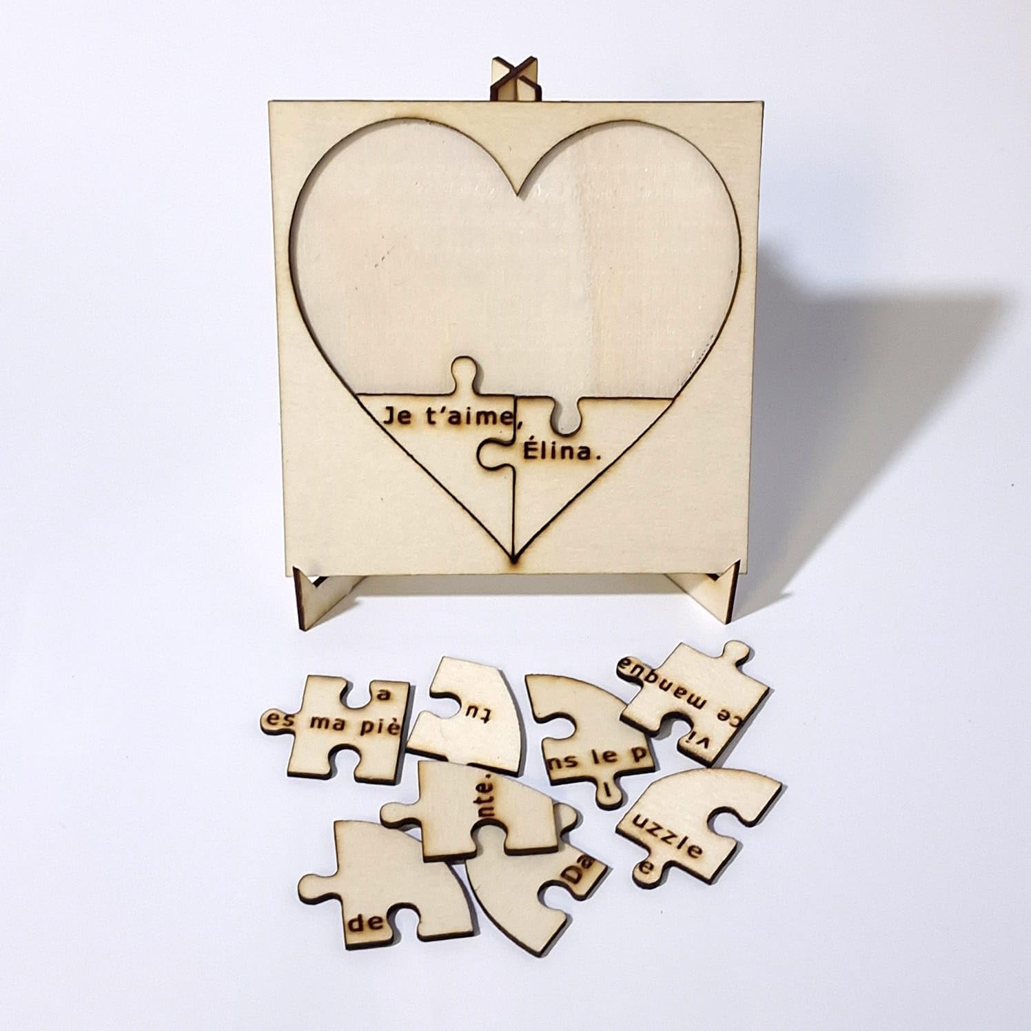 Puzzle en bois personnalisé Cœur – Gravure sur mesure – Cadeau romantique unique – Présenté dans une boîte cadeau – Idée cadeau originale couple, anniversaire, Saint-Valentin, remerciement