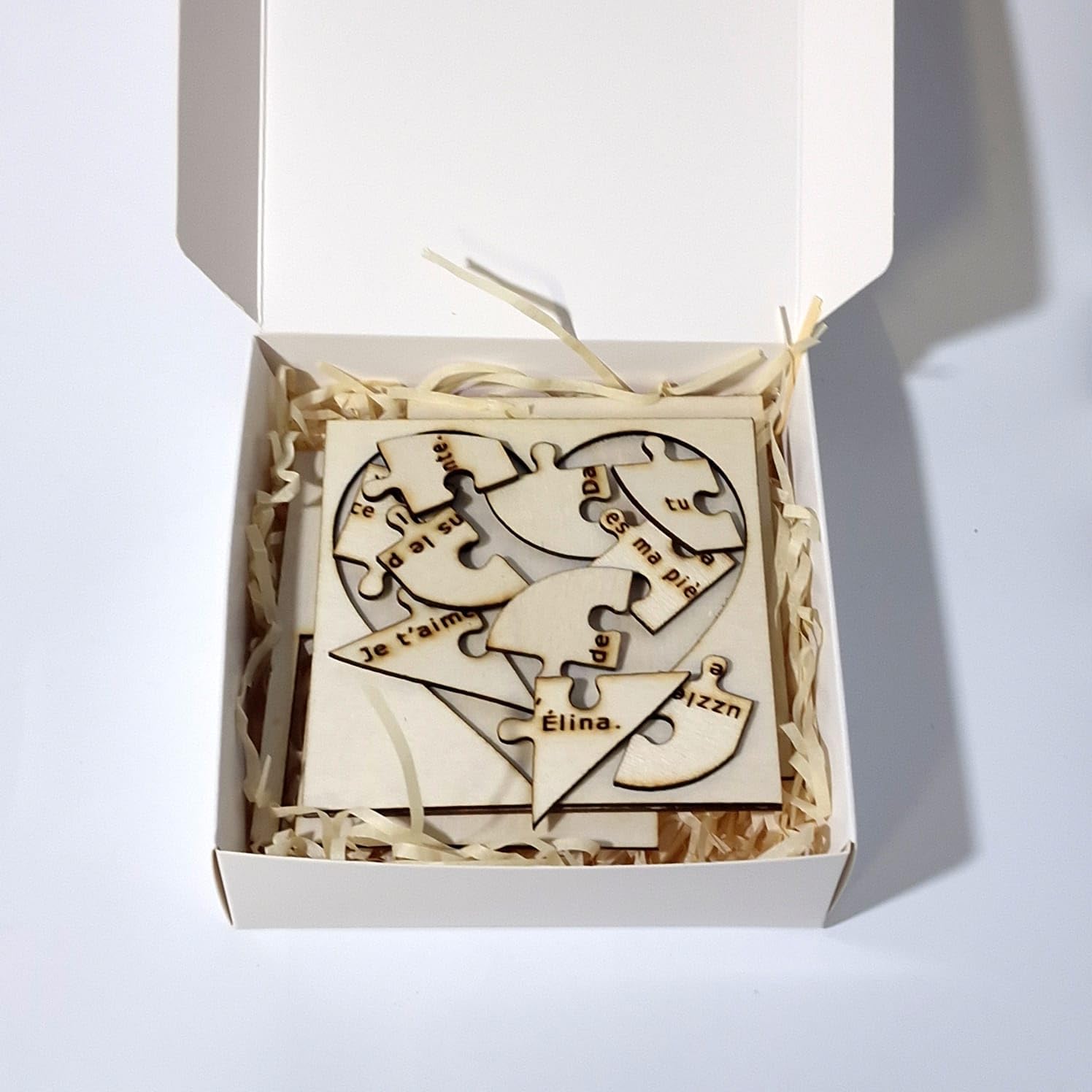 Puzzle en bois personnalisé Cœur – Gravure sur mesure – Cadeau romantique unique – Présenté dans une boîte cadeau – Idée cadeau originale couple, anniversaire, Saint-Valentin, remerciement