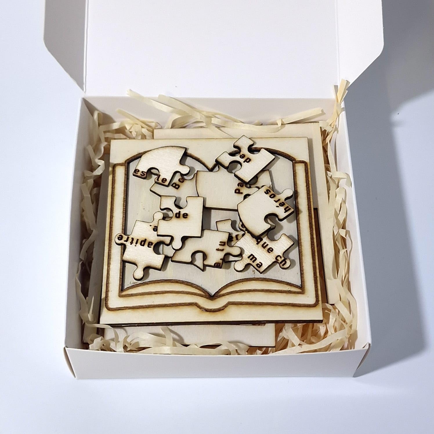 Puzzle en bois personnalisé Livre ouvert – Gravure sur mesure – Cadeau unique – Présenté dans une boîte cadeau – Idée cadeau originale anniversaire, fête des pères, remerciement