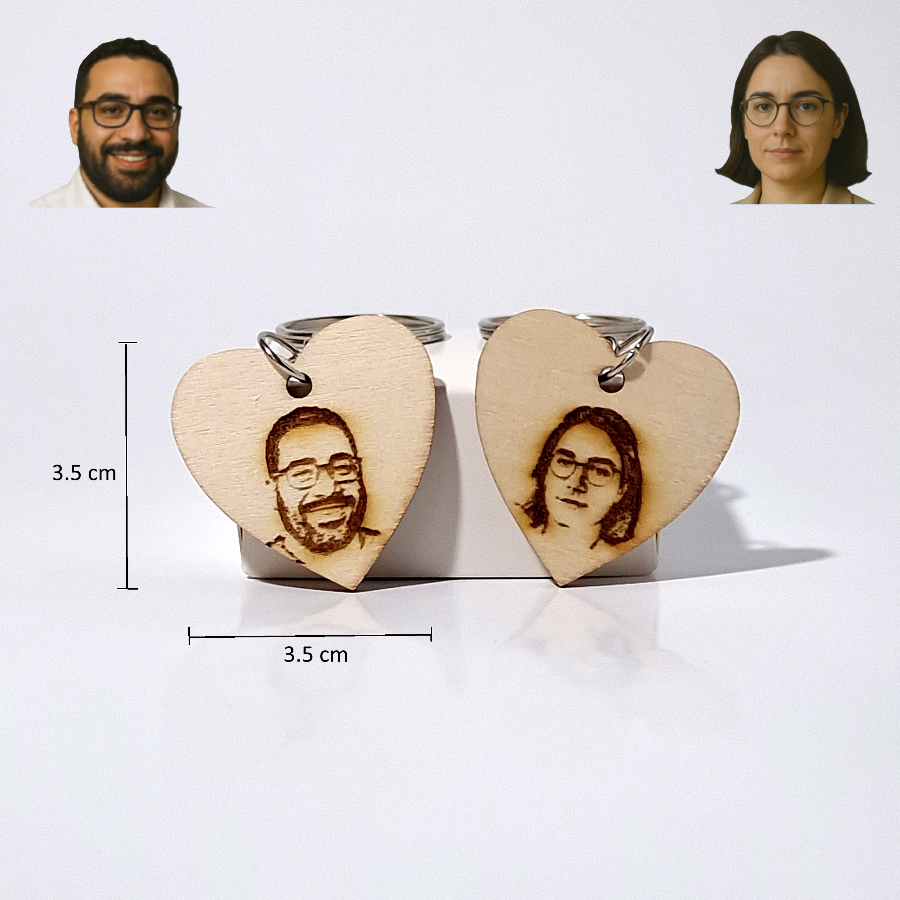 Porte-clés en bois personnalisables en forme de cœur – Lot de 2 – Gravure recto/verso avec photo et texte – Cadeau unique pour couple, anniversaire, Saint-Valentin, fête des mères, fête des pères