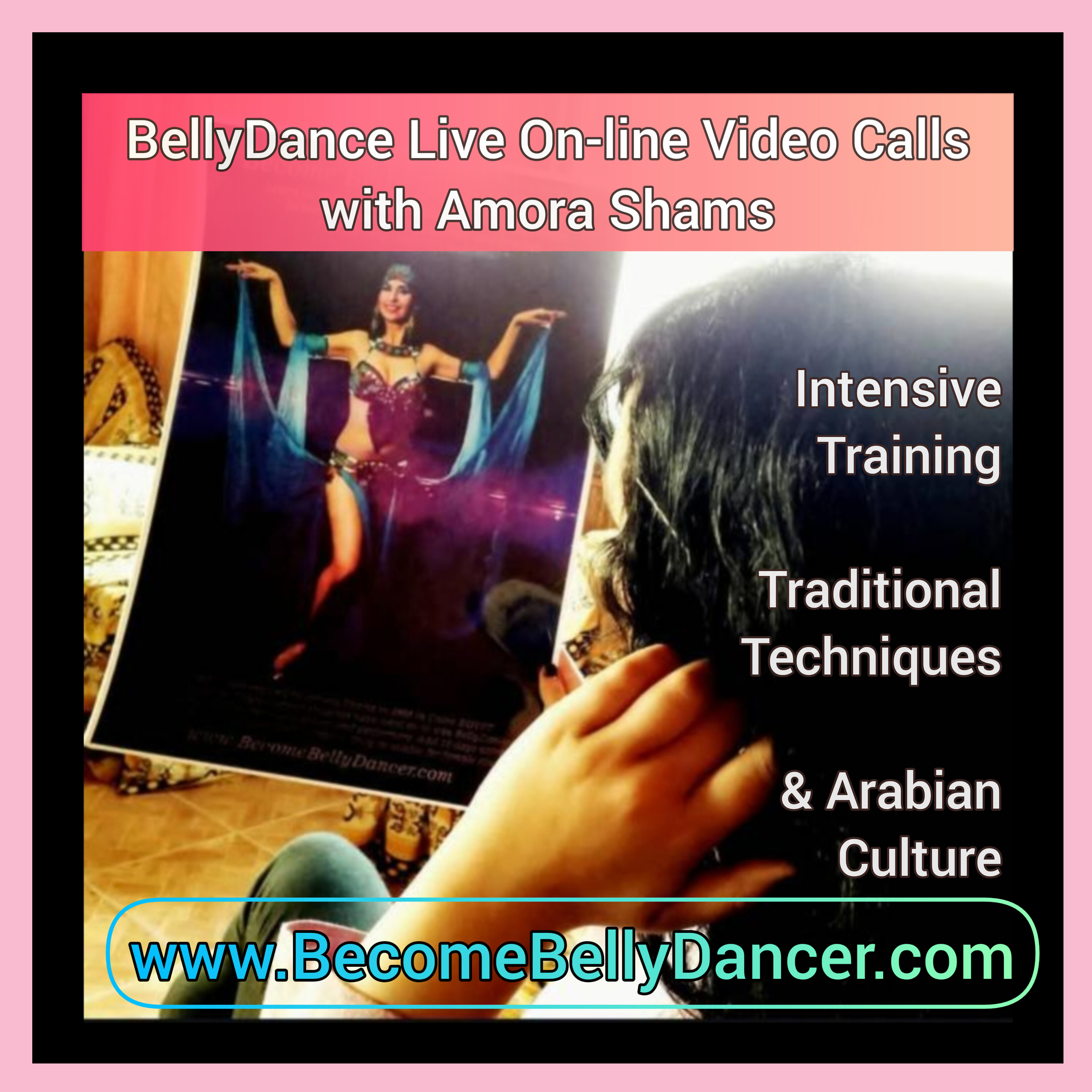 1 hour Live Private BellyDance Video Call Lesson. Book date & time available.