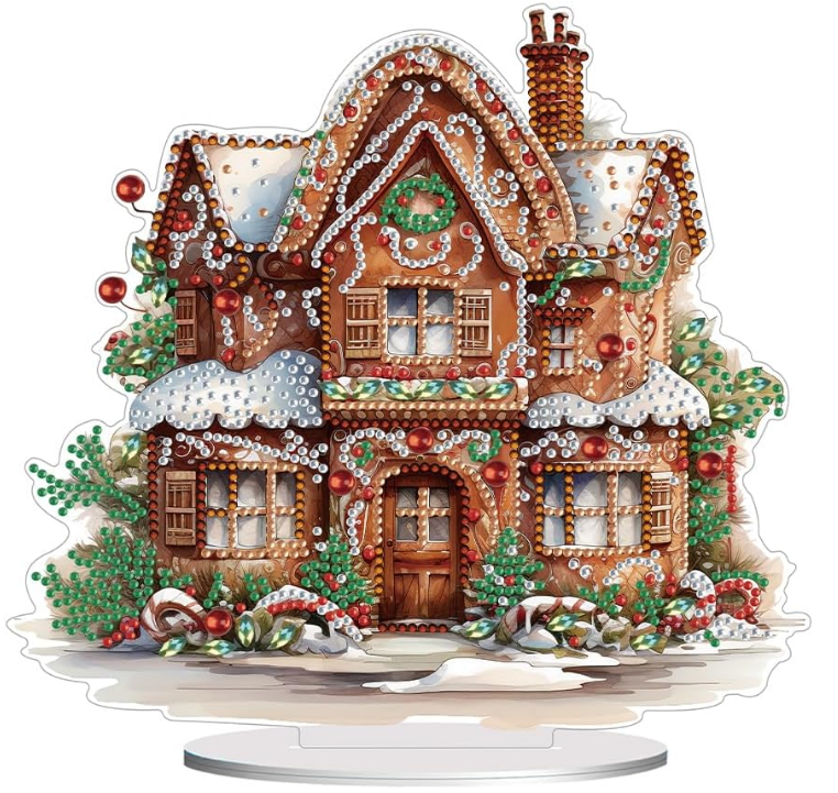 Crystal Diamond Art Kits Table Ornaments Christmas Cabin Special Shape Diamond Art Table Decor Christmas Crystal Painting Desktop Kit for Home Office Desktop Decor