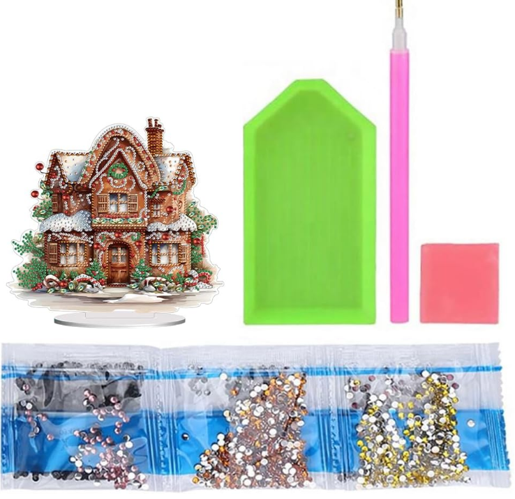 Crystal Diamond Art Kits Table Ornaments Christmas Cabin Special Shape Diamond Art Table Decor Christmas Crystal Painting Desktop Kit for Home Office Desktop Decor