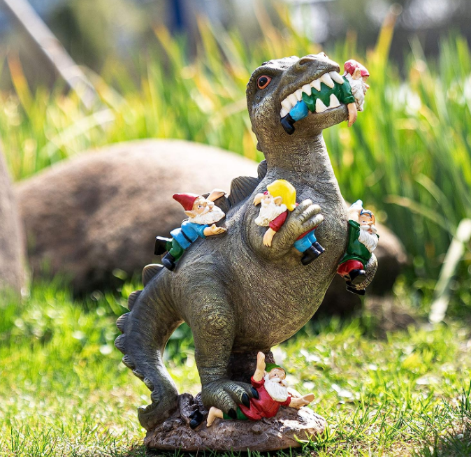 Garden Gnomes Statues Yard Decorations Outdoor Garden Decor, 14” Dinosaur Gnomes Garden Statues, Patio, Lawn Ornament, Gardening Gifts for Women for Housewarming