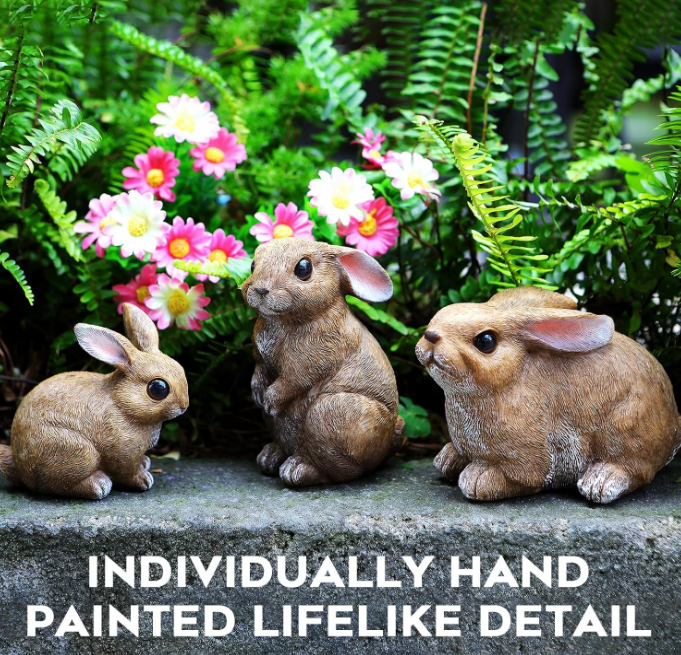 Bunny Decor Yard Decorations Outdoor Set of 3, Bunny Decorations for Home Garden Outdoor Statues, Easter Rabbit Figurines mom Gifts