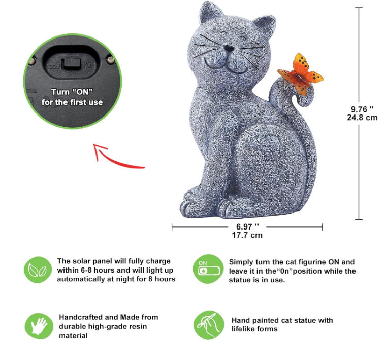 Solar Cat Outdoor Statues for Garden: Outside Decor with Butterfly Clearance for Yard Art Lawn Ornaments Porch Patio Balcony Home House - Birthday Gifts for Grandma Mom Women