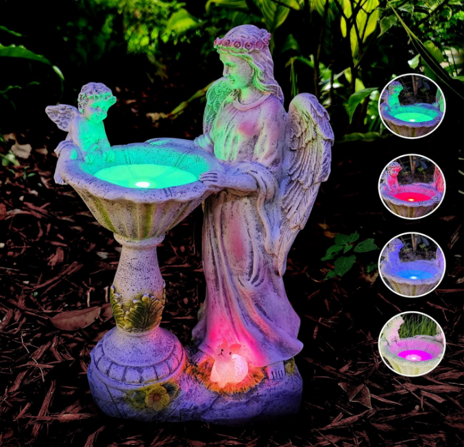 Solar Garden Statue for Outdoor Décor, Angel Garden Figurine with Color Changing Light Resin Sculpture Ornament Waterproof Yard Art for Patio Lawn Yard Housewarming Garden Gift