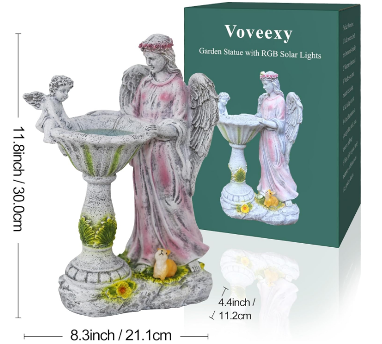 Solar Garden Statue for Outdoor Décor, Angel Garden Figurine with Color Changing Light Resin Sculpture Ornament Waterproof Yard Art for Patio Lawn Yard Housewarming Garden Gift