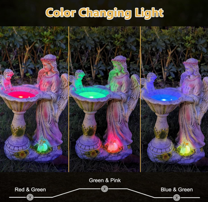 Solar Garden Statue for Outdoor Décor, Angel Garden Figurine with Color Changing Light Resin Sculpture Ornament Waterproof Yard Art for Patio Lawn Yard Housewarming Garden Gift